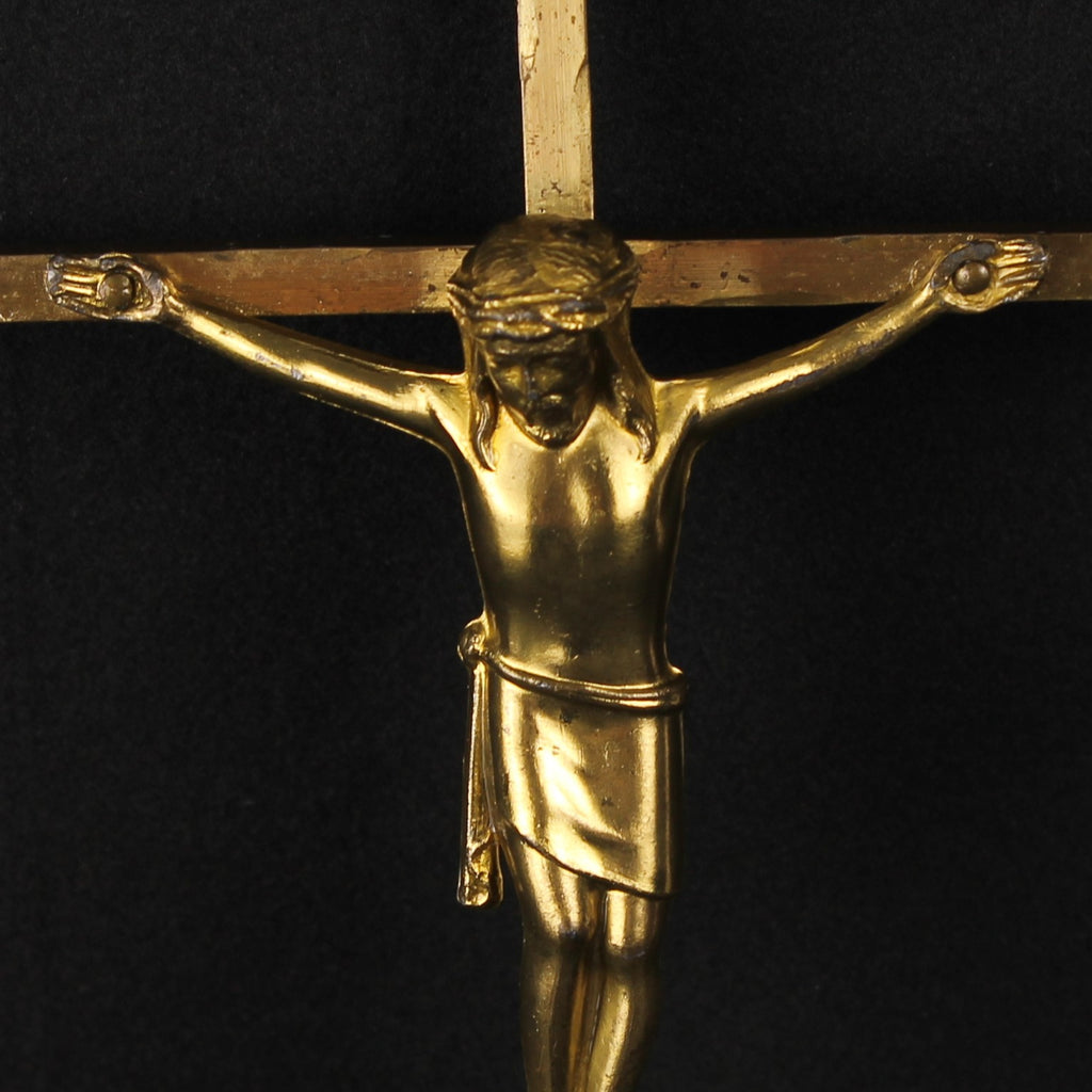 Wandkruis 25 cm - Crucifix in Goudkleurig Metaal - ca. 1960–1985