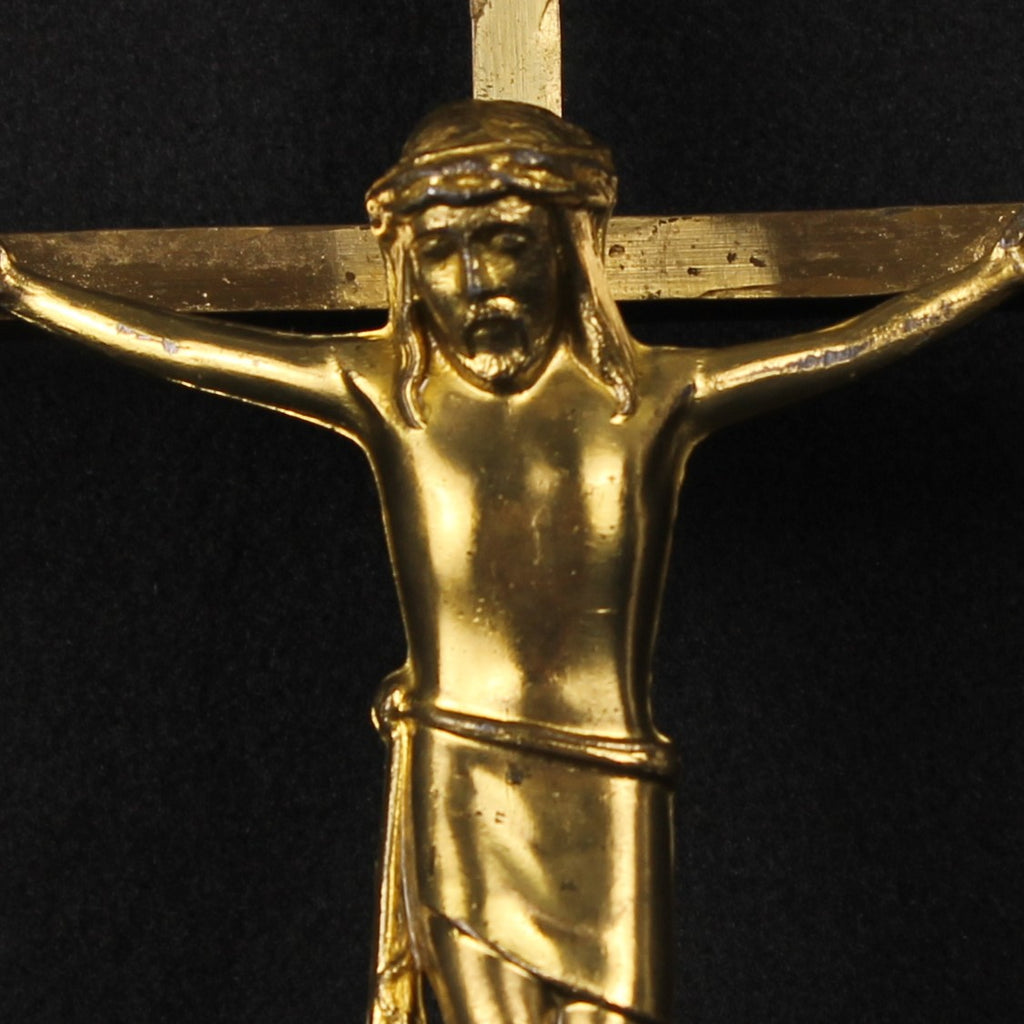 Wandkruis 25 cm - Crucifix in Goudkleurig Metaal - ca. 1960–1985