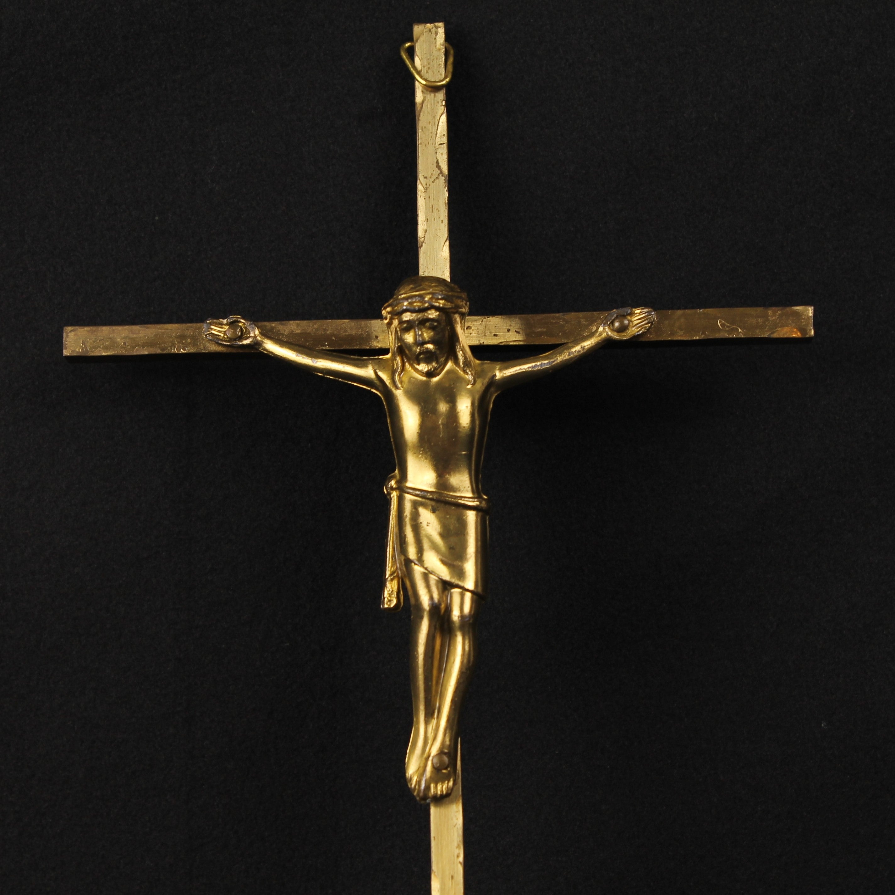 Wandkruis 25 cm - Crucifix in Goudkleurig Metaal - ca. 1960–1985