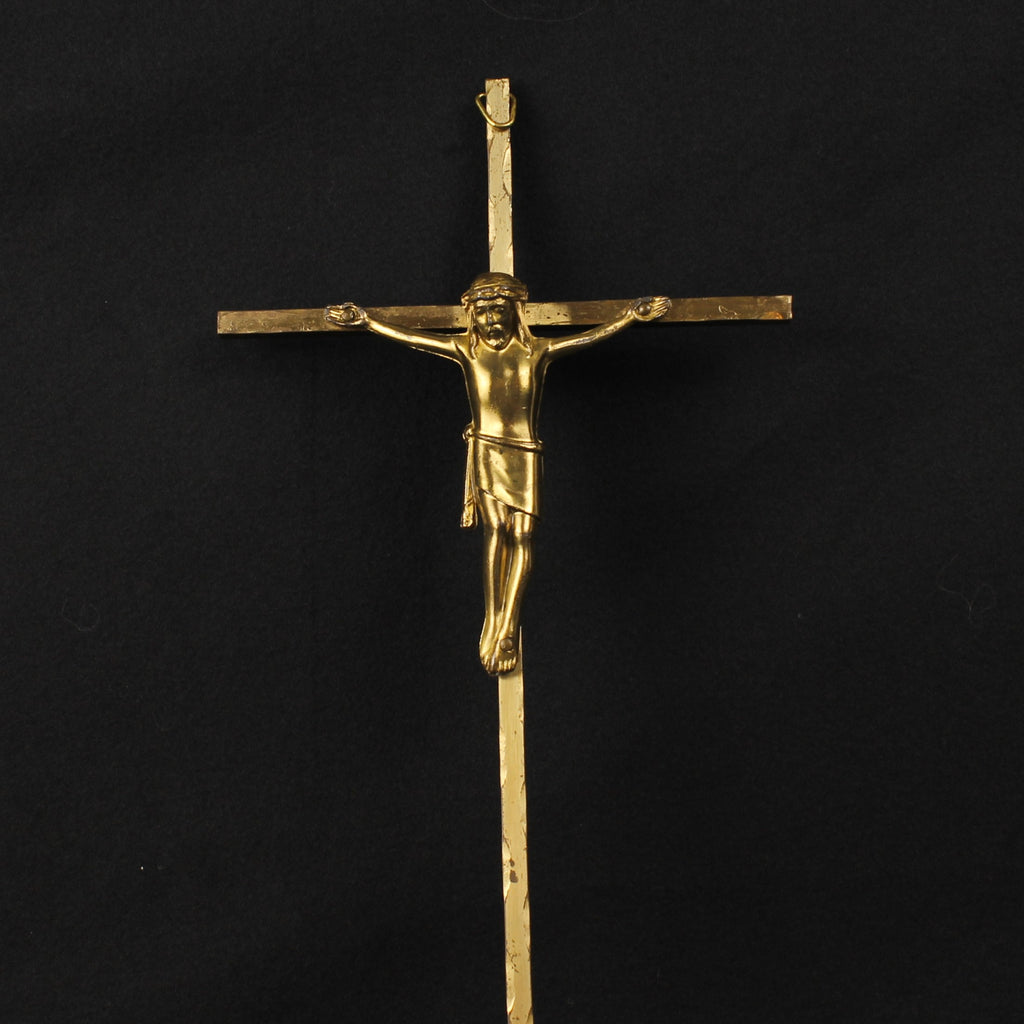 Wandkruis 25 cm - Crucifix in Goudkleurig Metaal - ca. 1960–1985