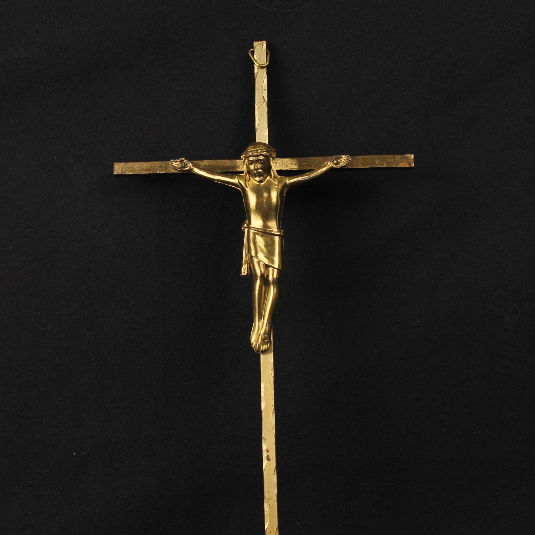 Wandkruis 25 cm - Crucifix in Goudkleurig Metaal - ca. 1960–1985