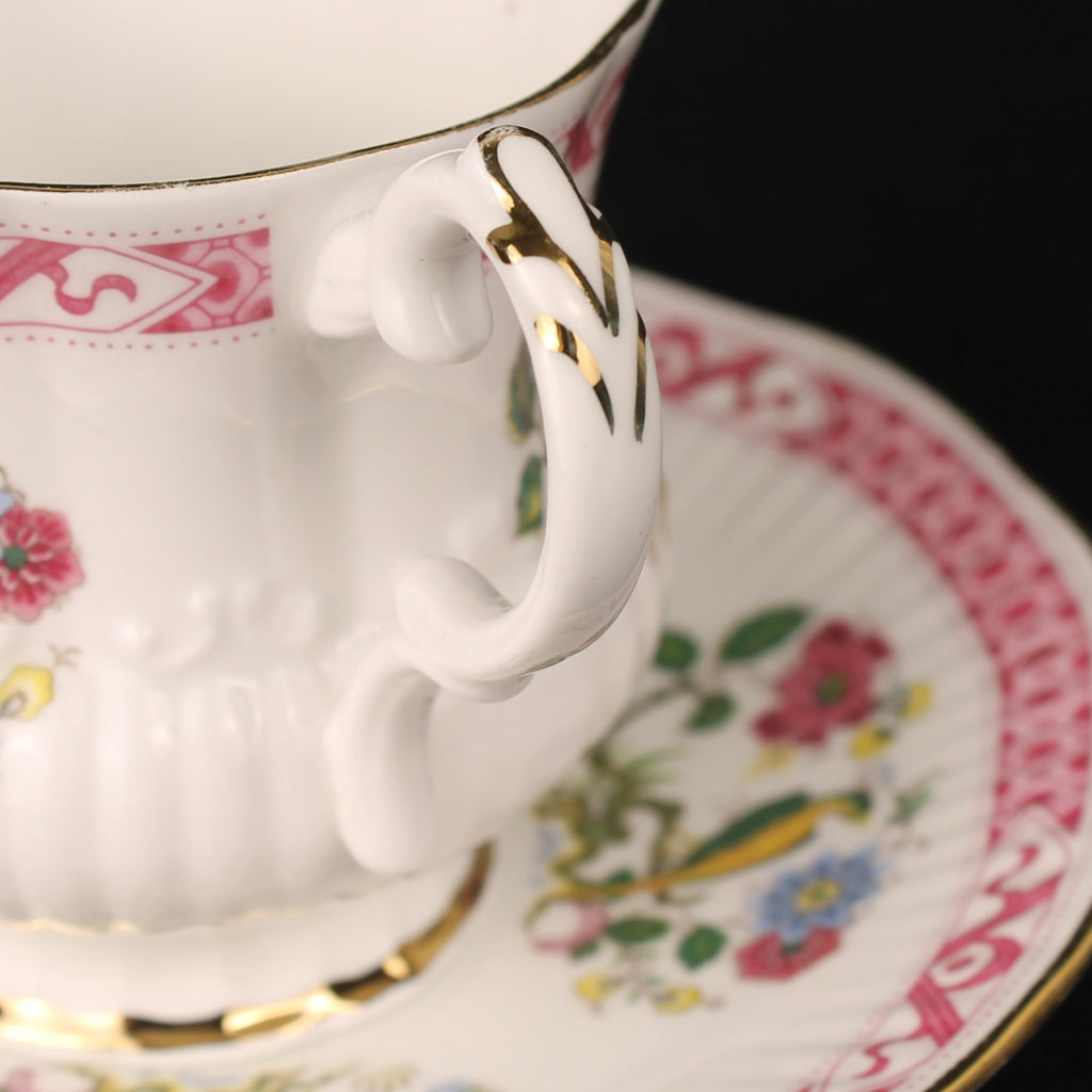 Elizabethan Fine Bone China Cup and Saucer – Exotic Bird with Pink Band and Gilding