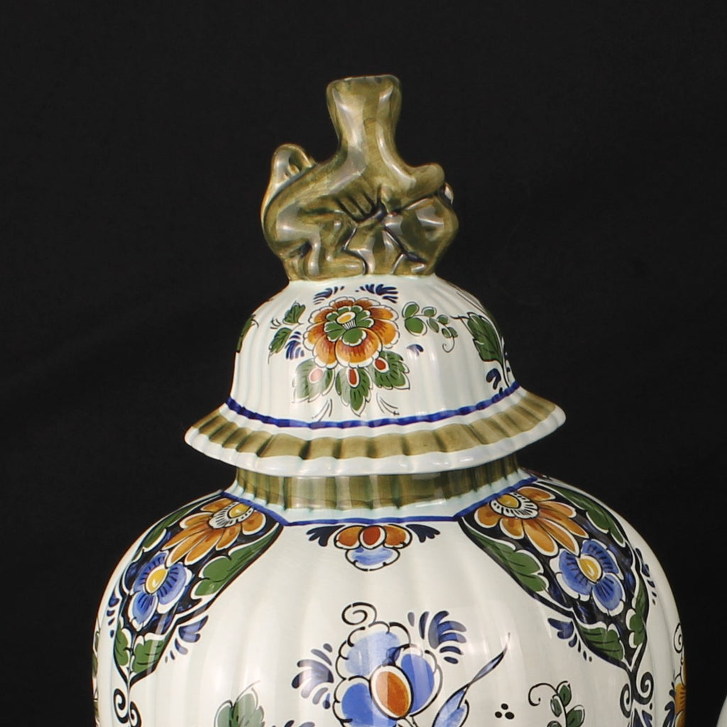 Delft Polychrome Hand-Painted Lidded Vases Set – 33 & 28 cm – Holland