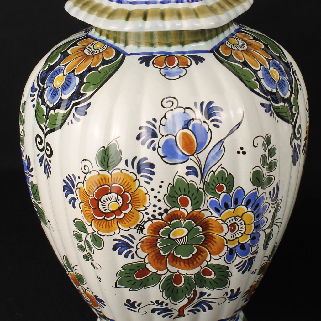 Delft Polychrome Hand-Painted Lidded Vases Set – 33 & 28 cm – Holland