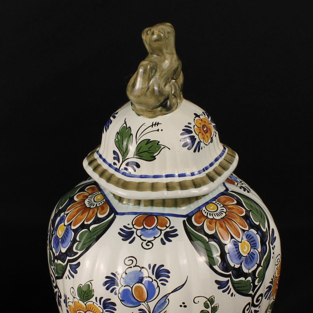 Delft Polychrome Hand-Painted Lidded Vases Set – 33 & 28 cm – Holland