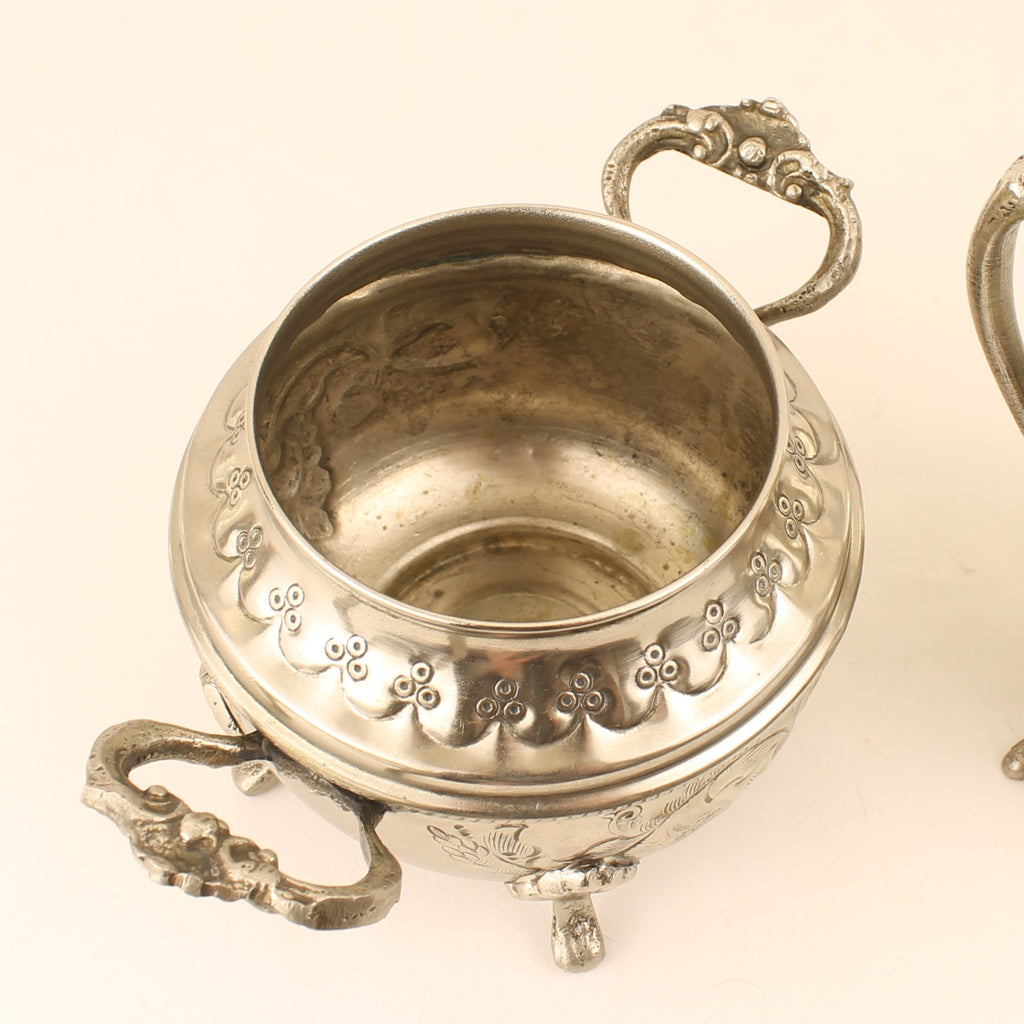 Sucrier et pot à lait argentés sur pieds – Exportation Indienne – Style rococo