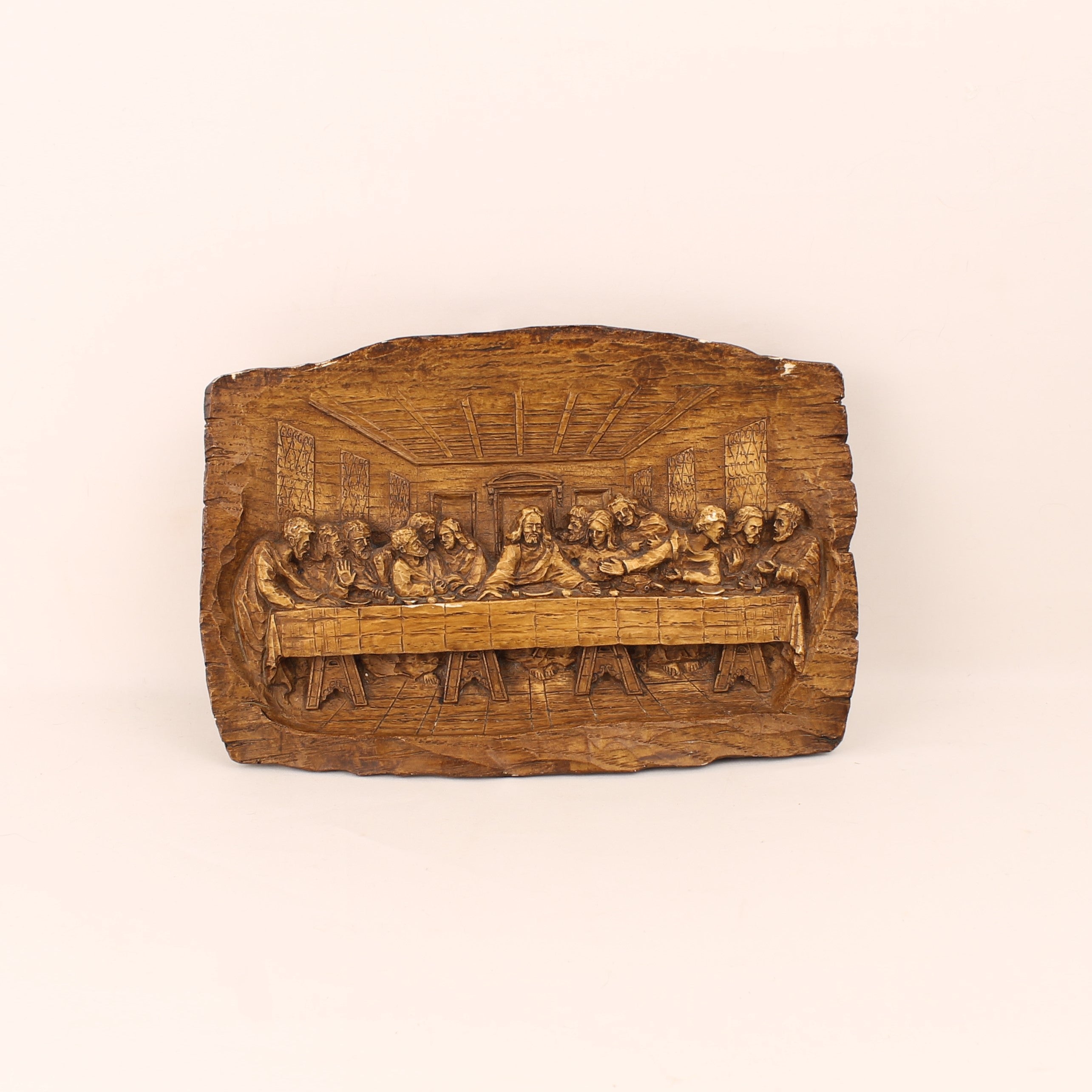 La Cène - Relief en bois vintage sculpté à la main - ca. 1980