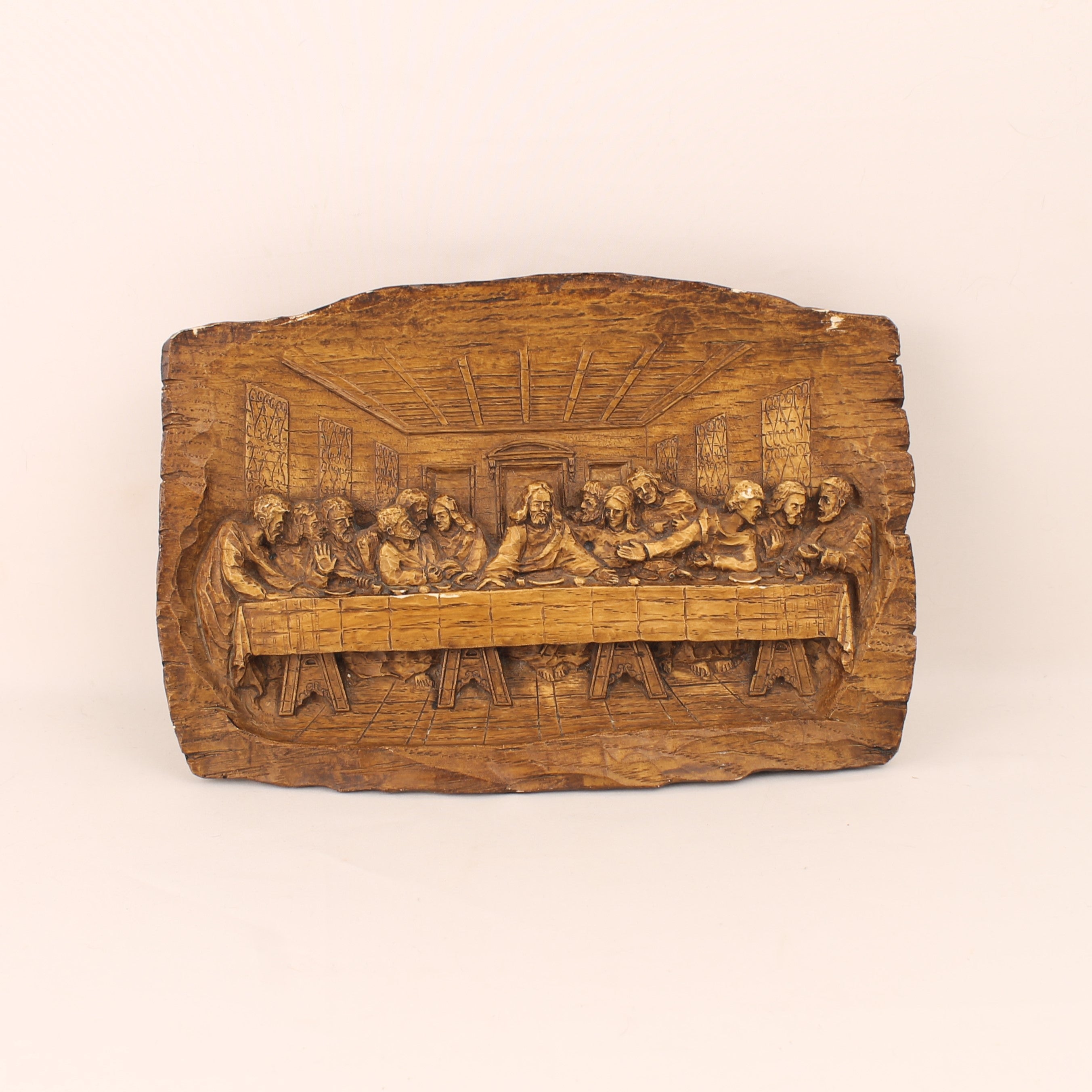 La Cène - Relief en bois vintage sculpté à la main - ca. 1980