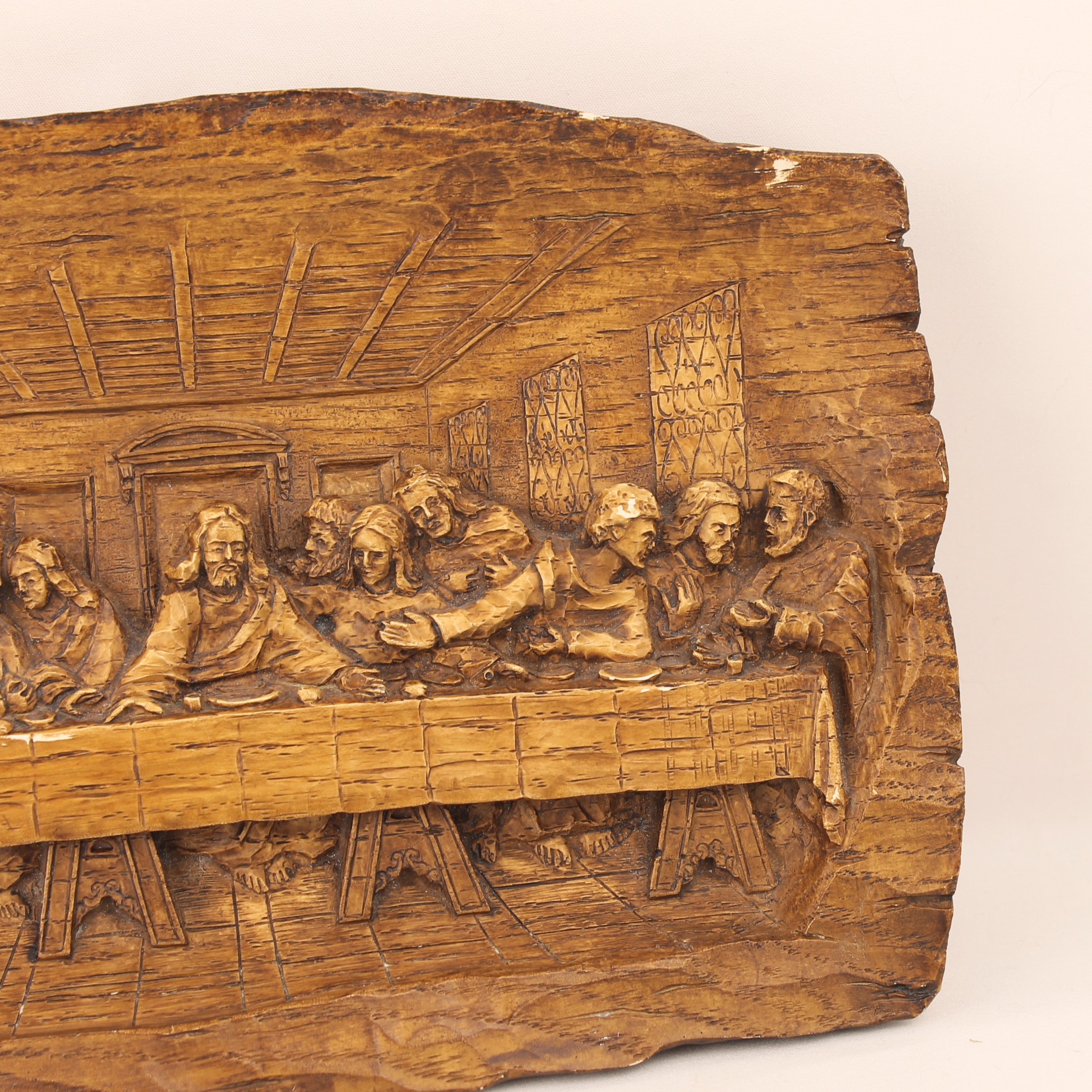 La Cène - Relief en bois vintage sculpté à la main - ca. 1980