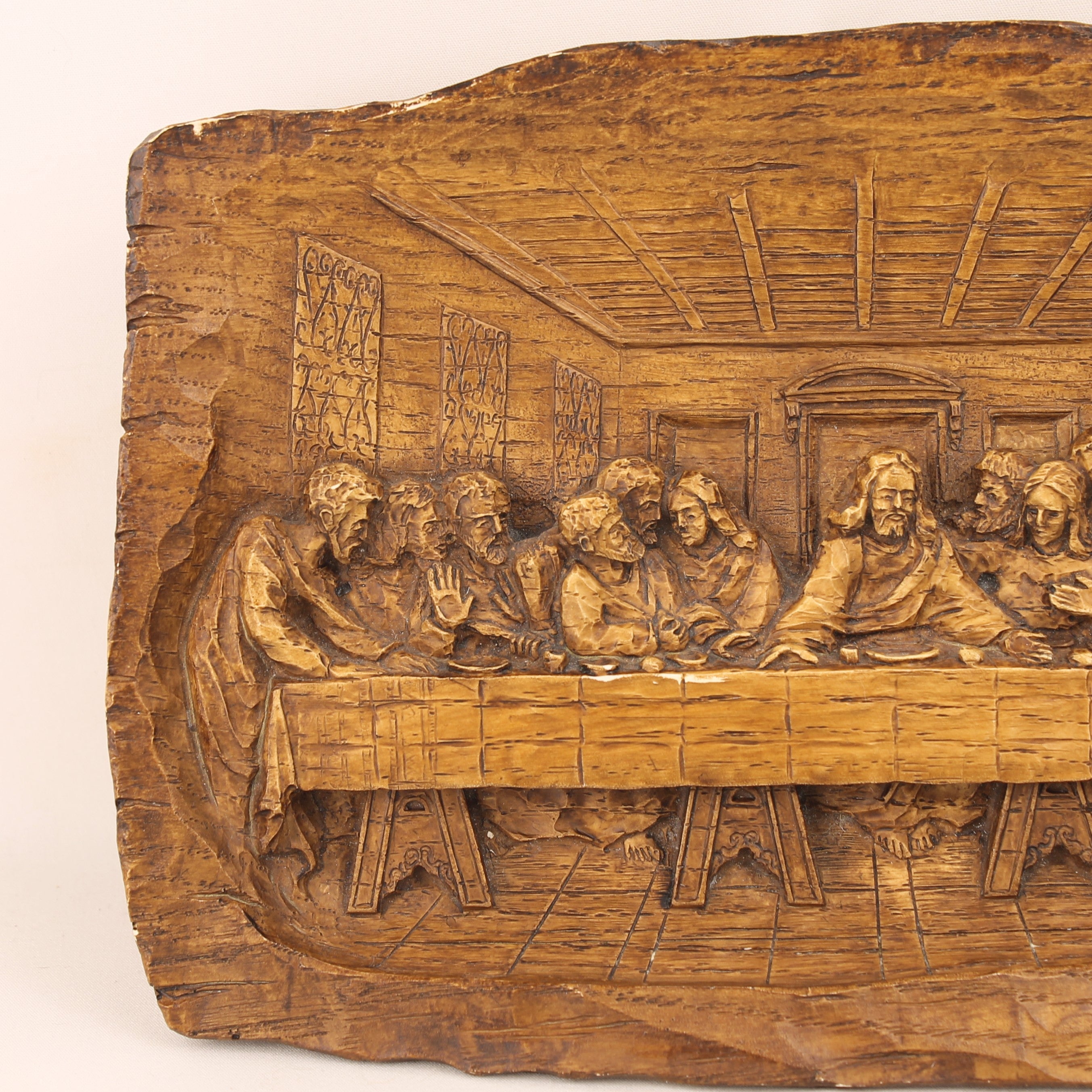 La Cène - Relief en bois vintage sculpté à la main - ca. 1980