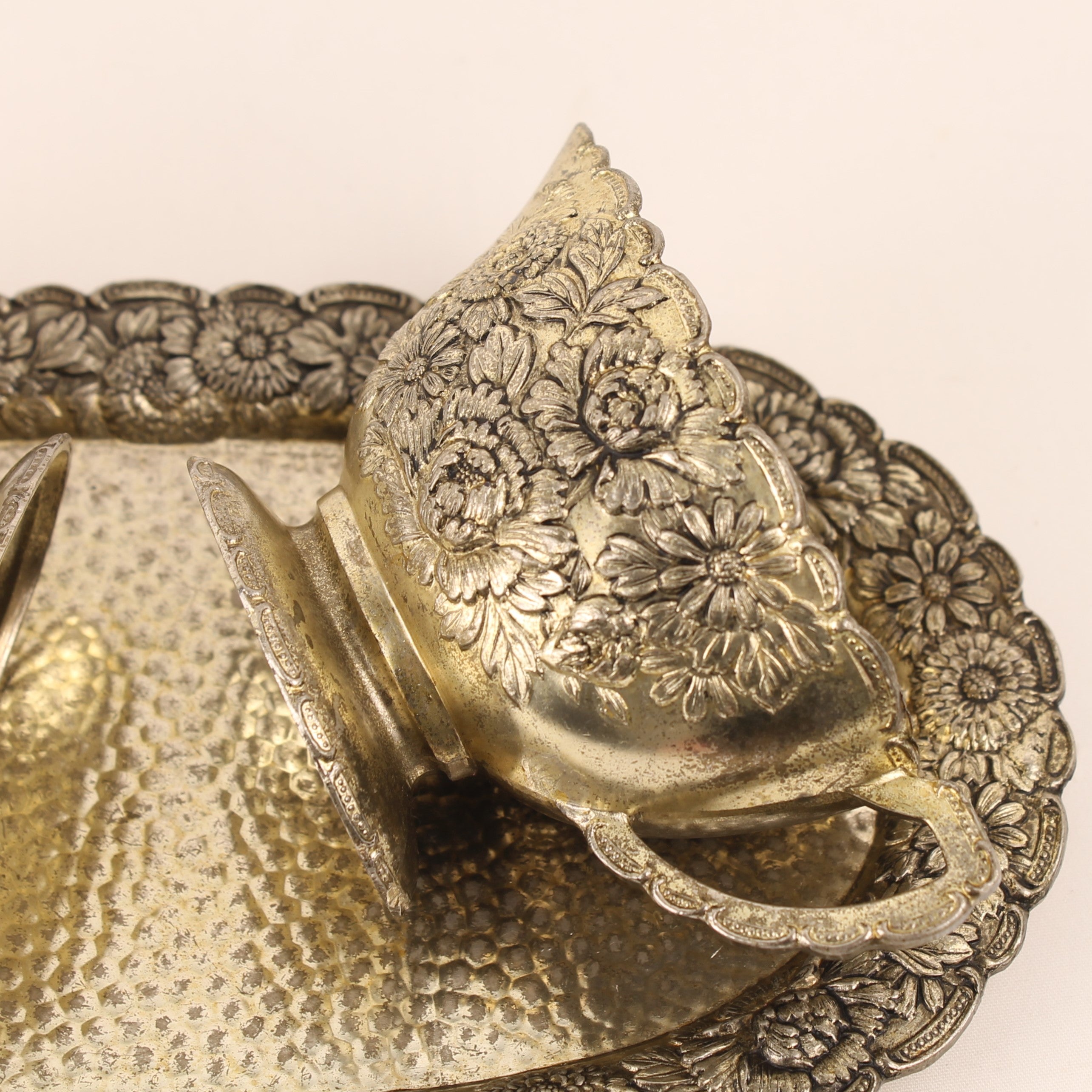 Cream and Sugar Set with Tray – Floral Relief – c. 1960