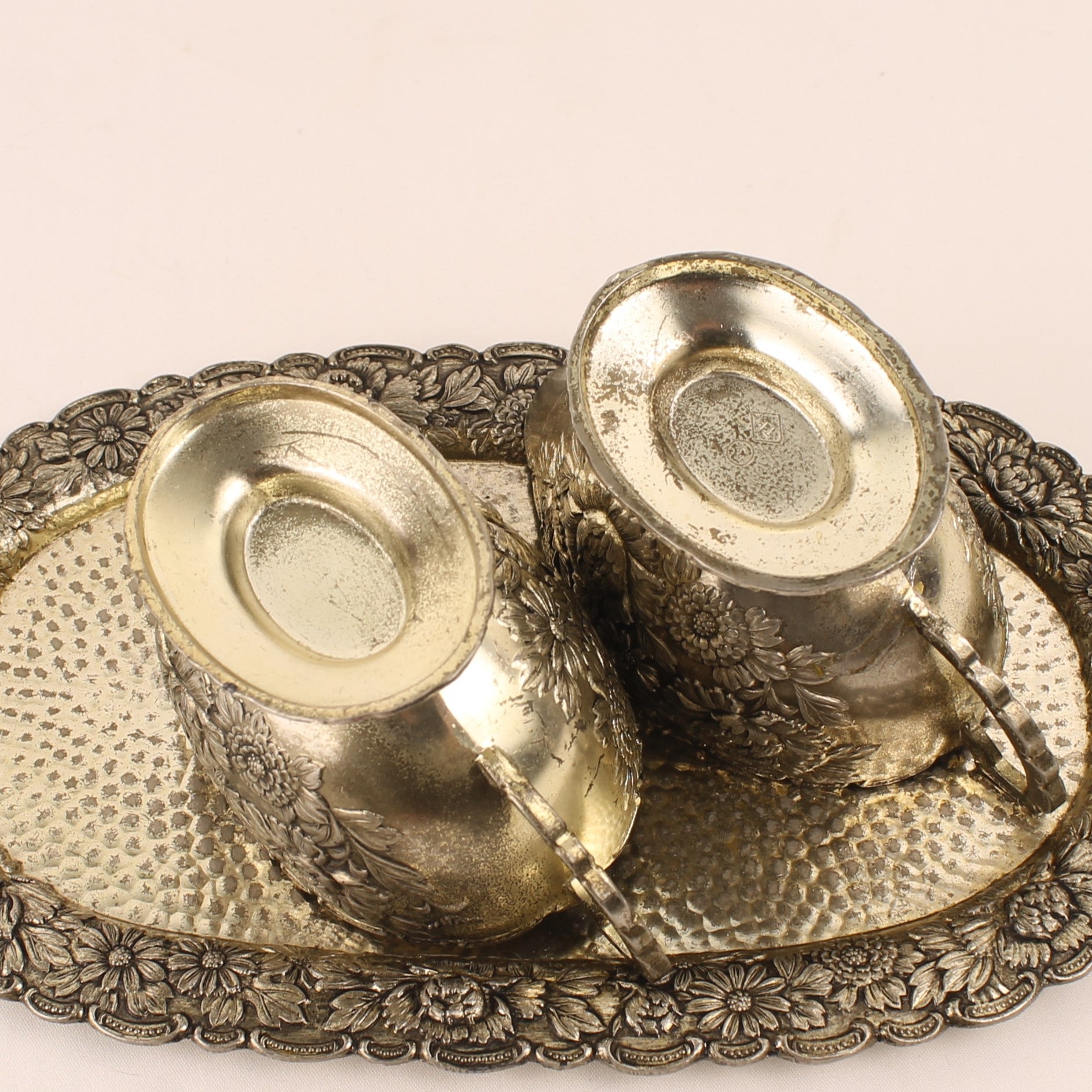 Cream and Sugar Set with Tray – Floral Relief – c. 1960