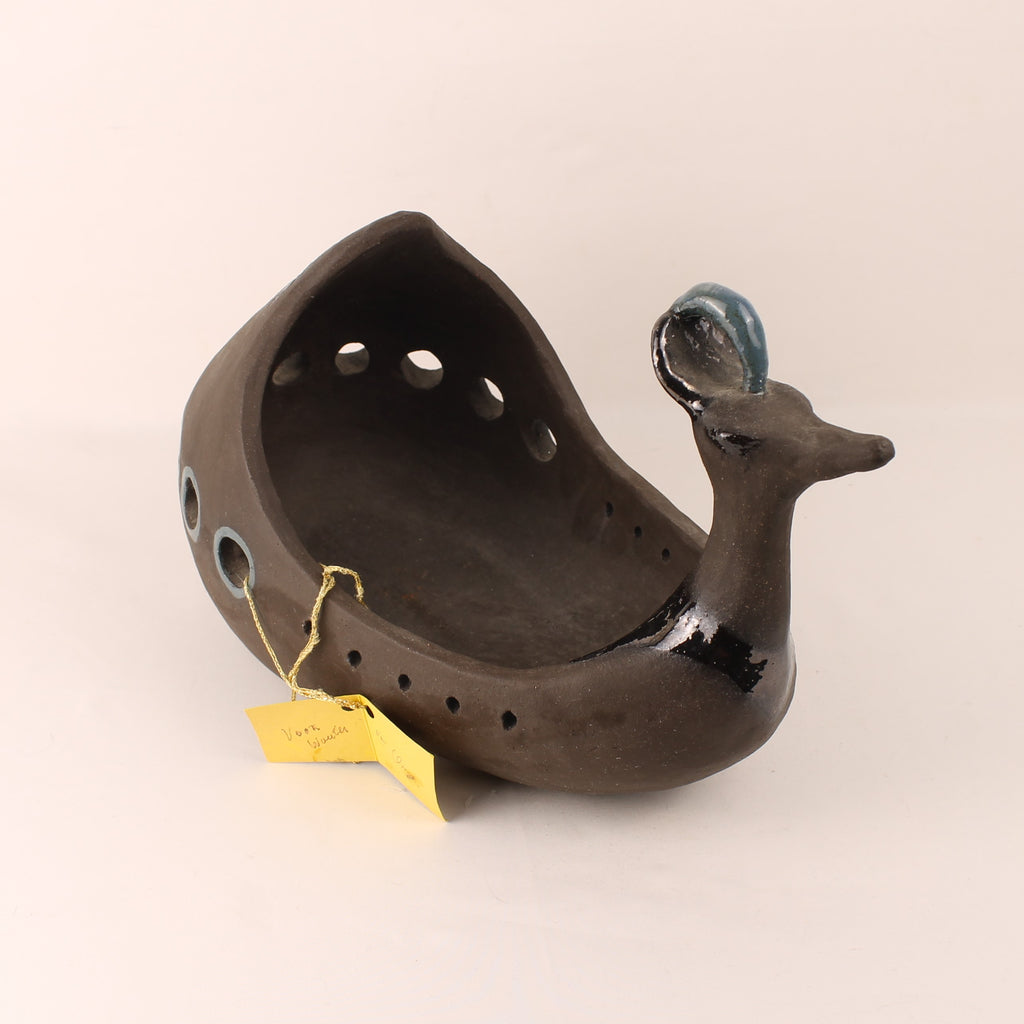 Handgemaakte Atelier Keramiek Sculptuur – Ceremoniële Roeiboot met Vogelkop – Unicum