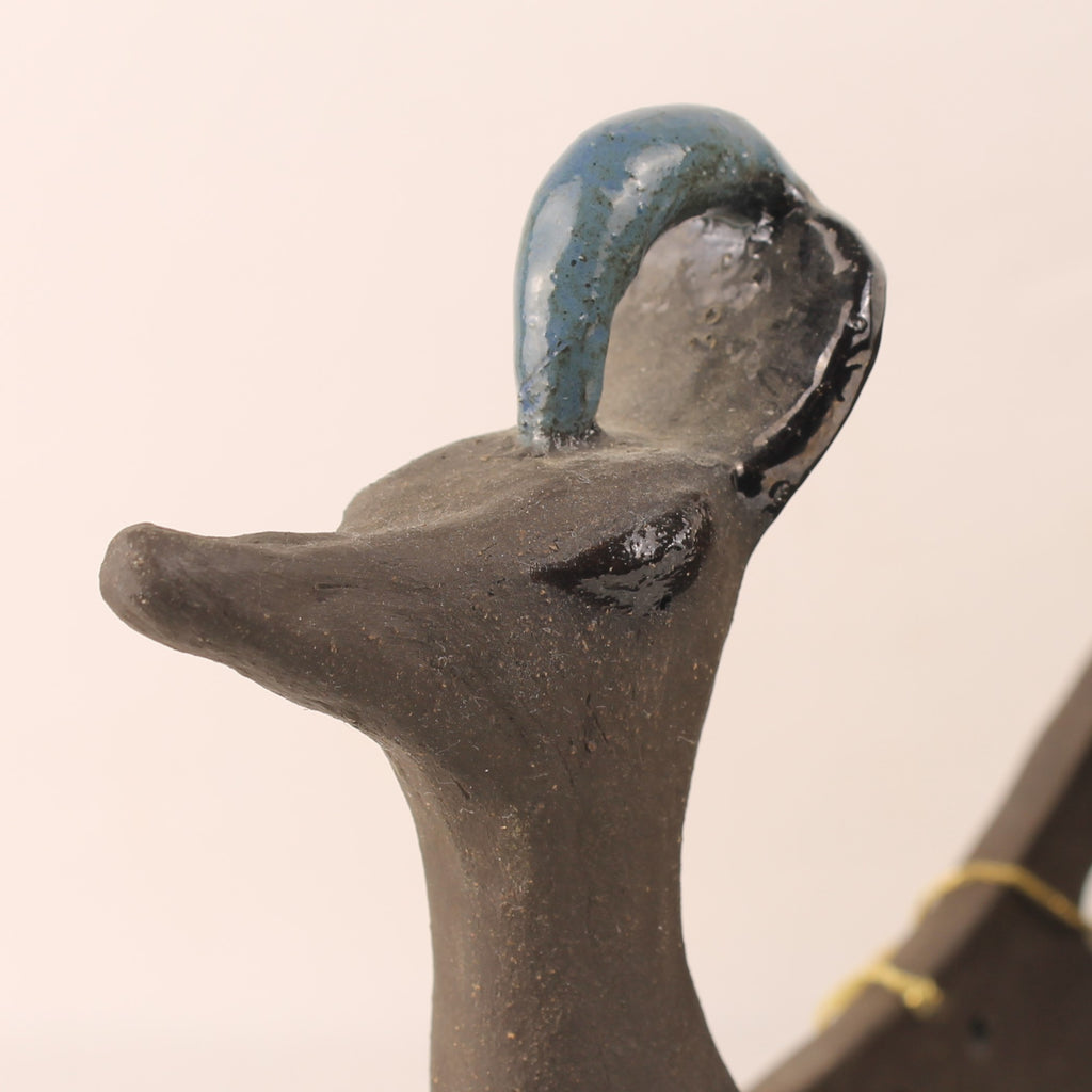 Handgemaakte Atelier Keramiek Sculptuur – Ceremoniële Roeiboot met Vogelkop – Unicum