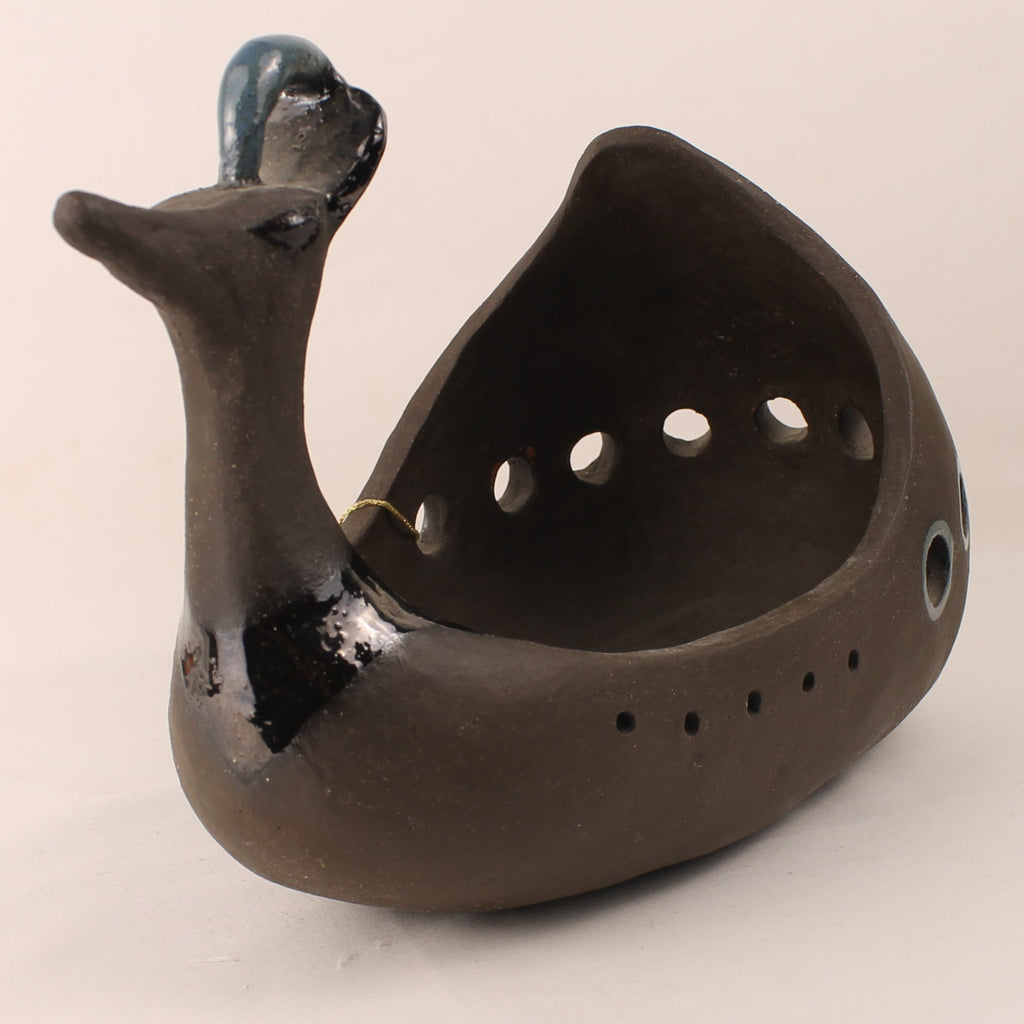Handgemaakte Atelier Keramiek Sculptuur – Ceremoniële Roeiboot met Vogelkop – Unicum