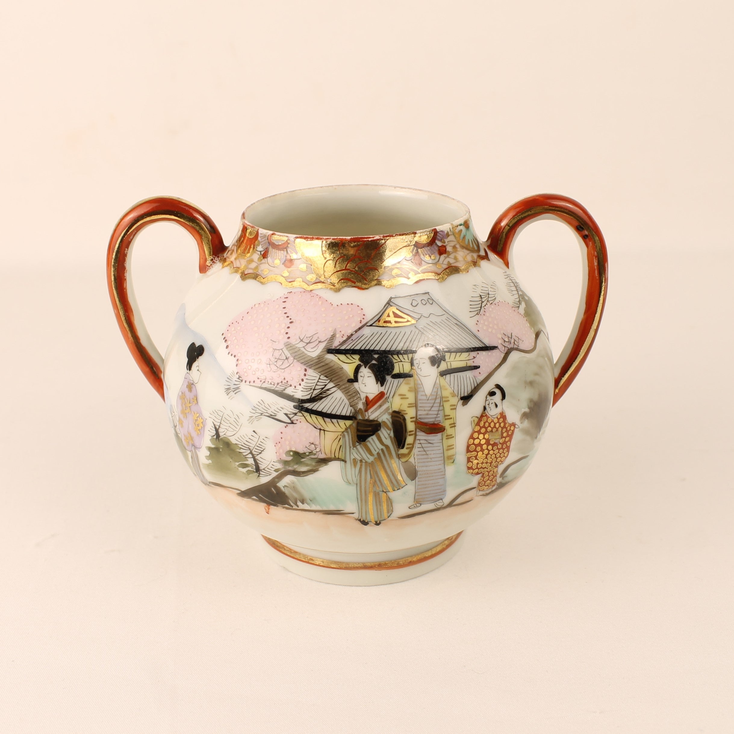 Pot Ornemental Japonais Peint à la Main - Double Anse - Style Satsuma - c. 1925-1945