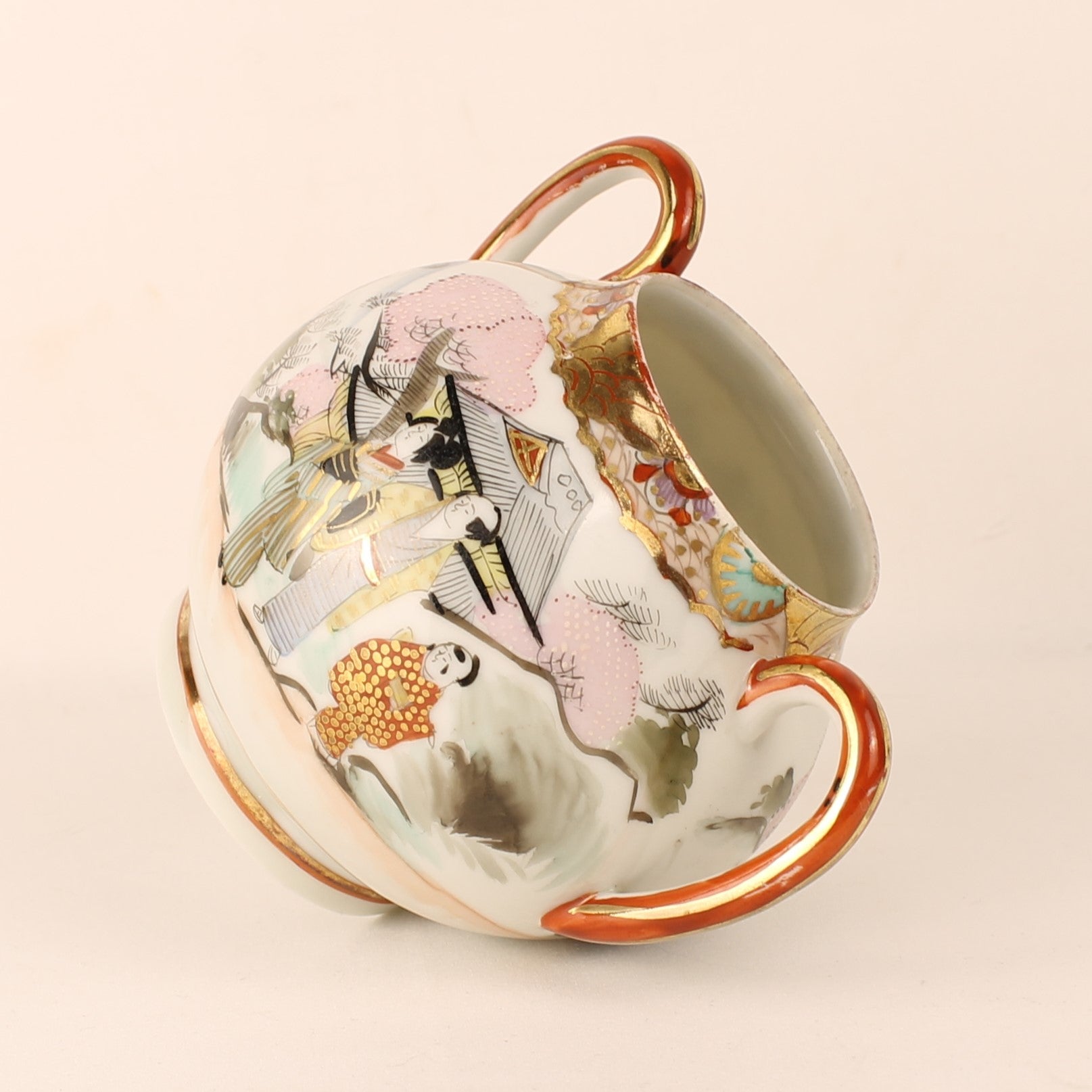 Pot Ornemental Japonais Peint à la Main - Double Anse - Style Satsuma - c. 1925-1945