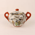 Japanese Satsuma Style Sugar Bowl – Hand-Painted Winter Scene – Gilded & Red Accents