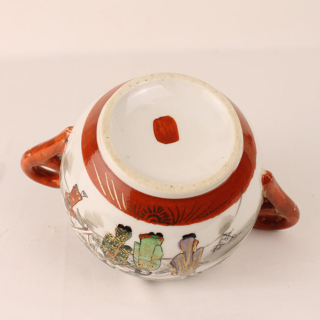 Japanese Satsuma Style Sugar Bowl – Hand-Painted Winter Scene – Gilded & Red Accents
