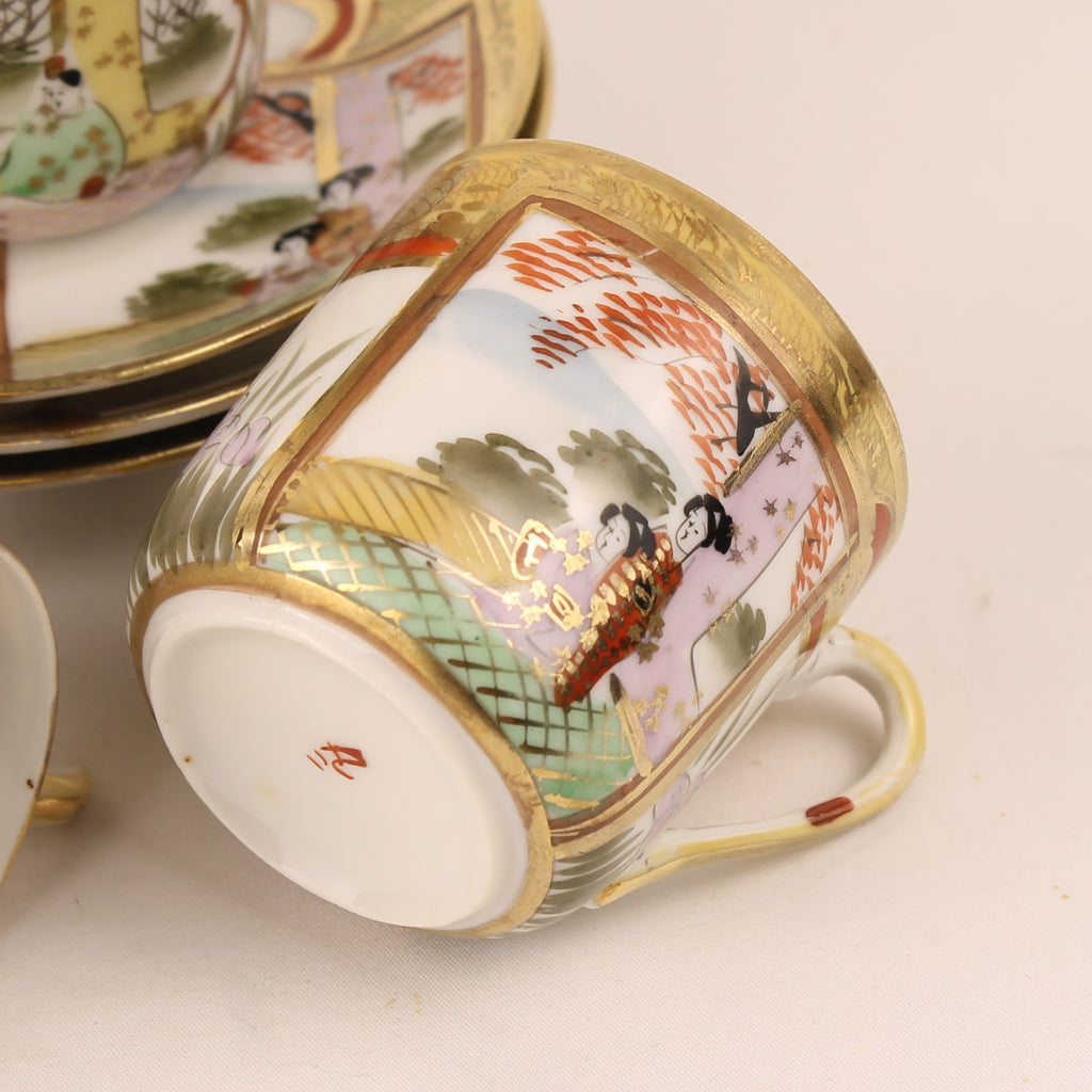 Japans Eggshell Porselein Mokka Servies – Rijk Verguld en Handbeschilderd