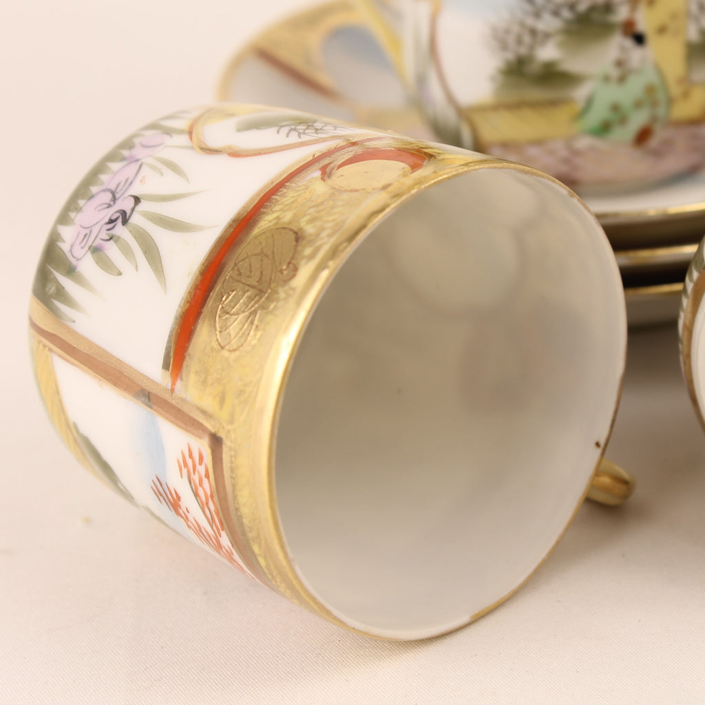 Japans Eggshell Porselein Mokka Servies – Rijk Verguld en Handbeschilderd