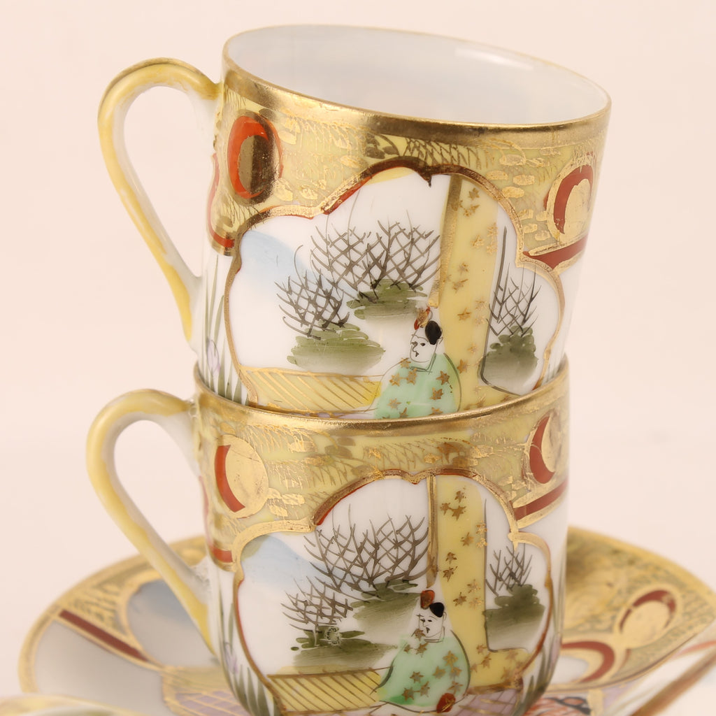 Japans Eggshell Porselein Mokka Servies – Rijk Verguld en Handbeschilderd