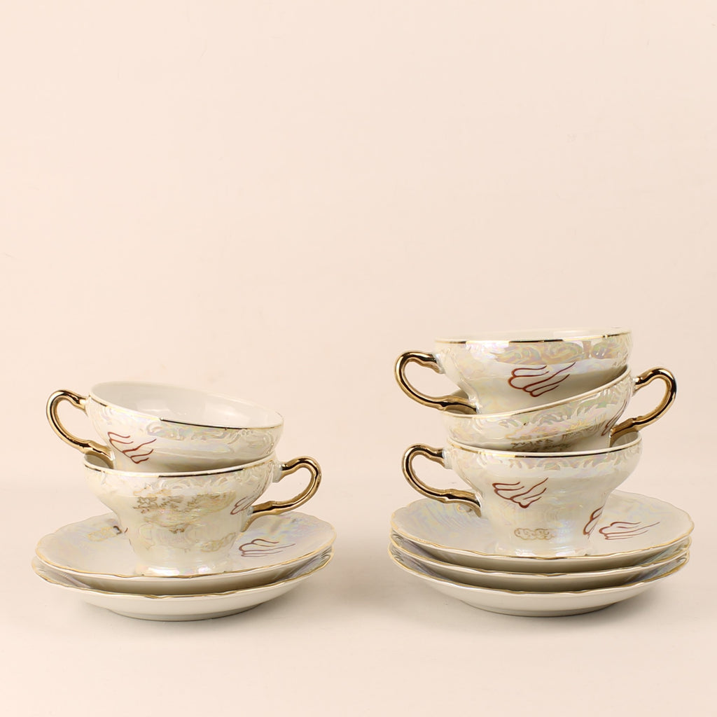 Japans Parelmoer Dragonware Kop & Schotel Set - 10-delig - ca. 1960-1975