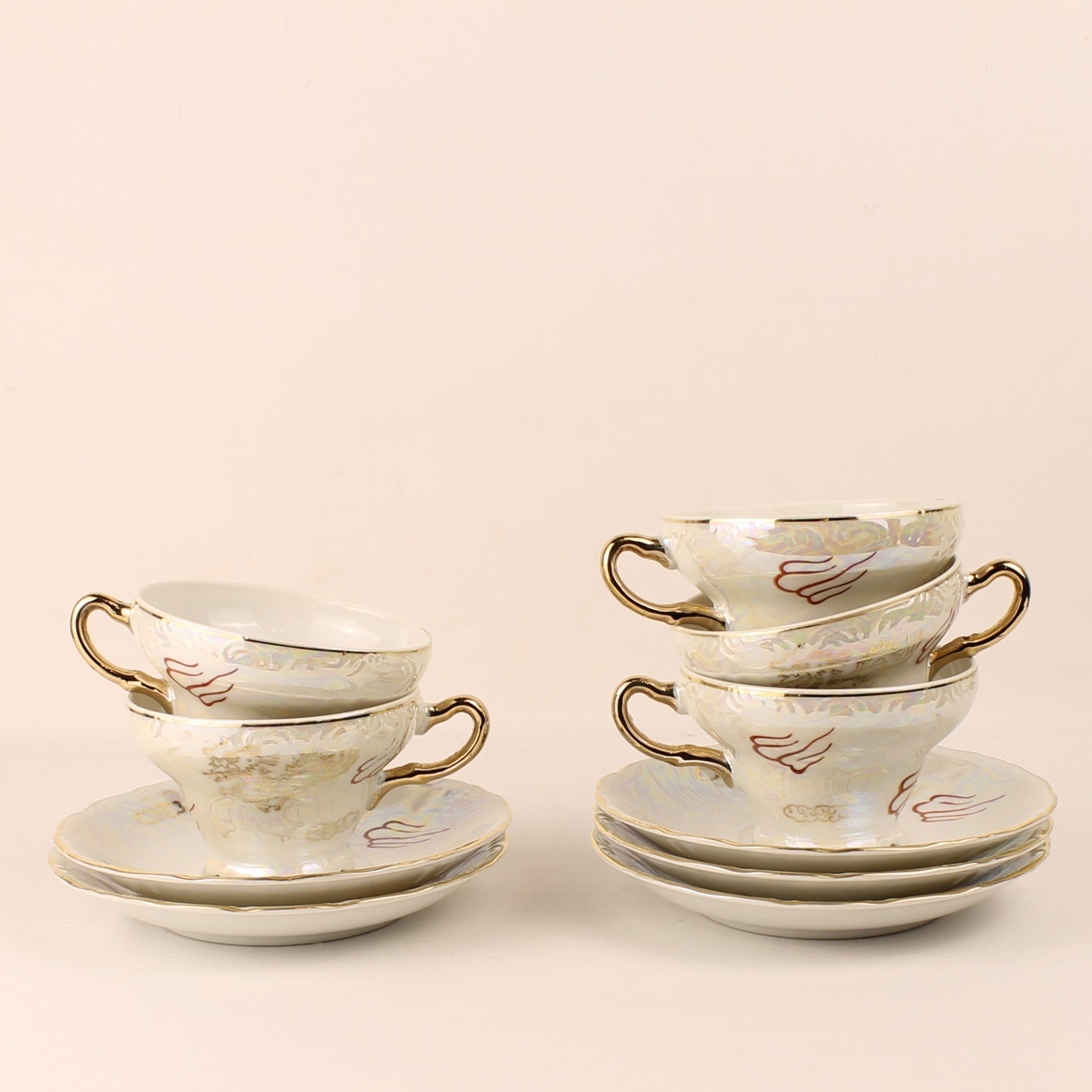 Japans Parelmoer Dragonware Kop & Schotel Set - 10-delig - ca. 1960-1975