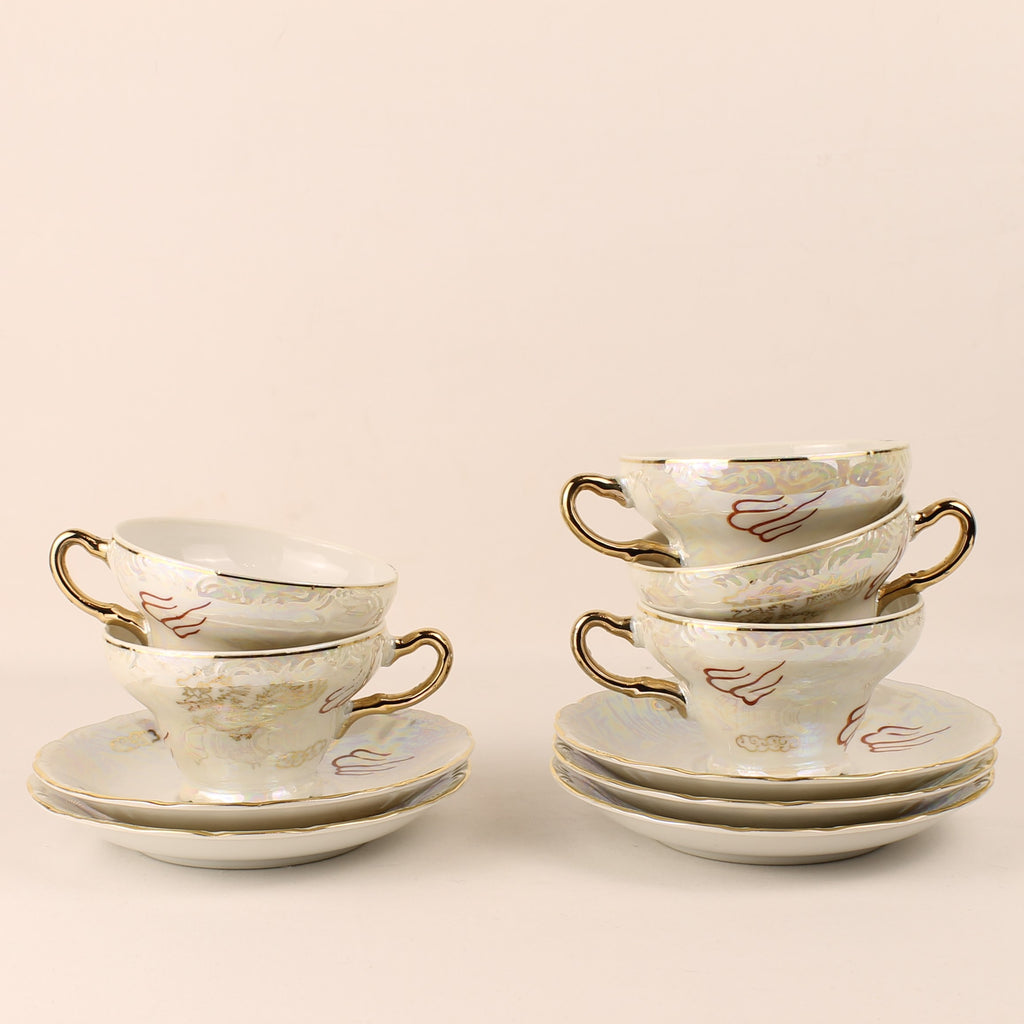 Japans Parelmoer Dragonware Kop & Schotel Set - 10-delig - ca. 1960-1975