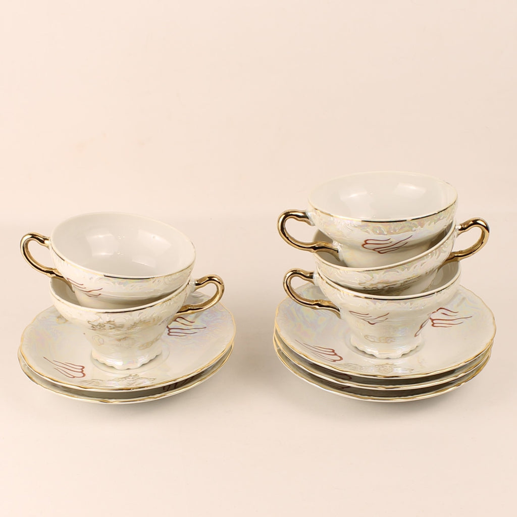 Japans Parelmoer Dragonware Kop & Schotel Set - 10-delig - ca. 1960-1975