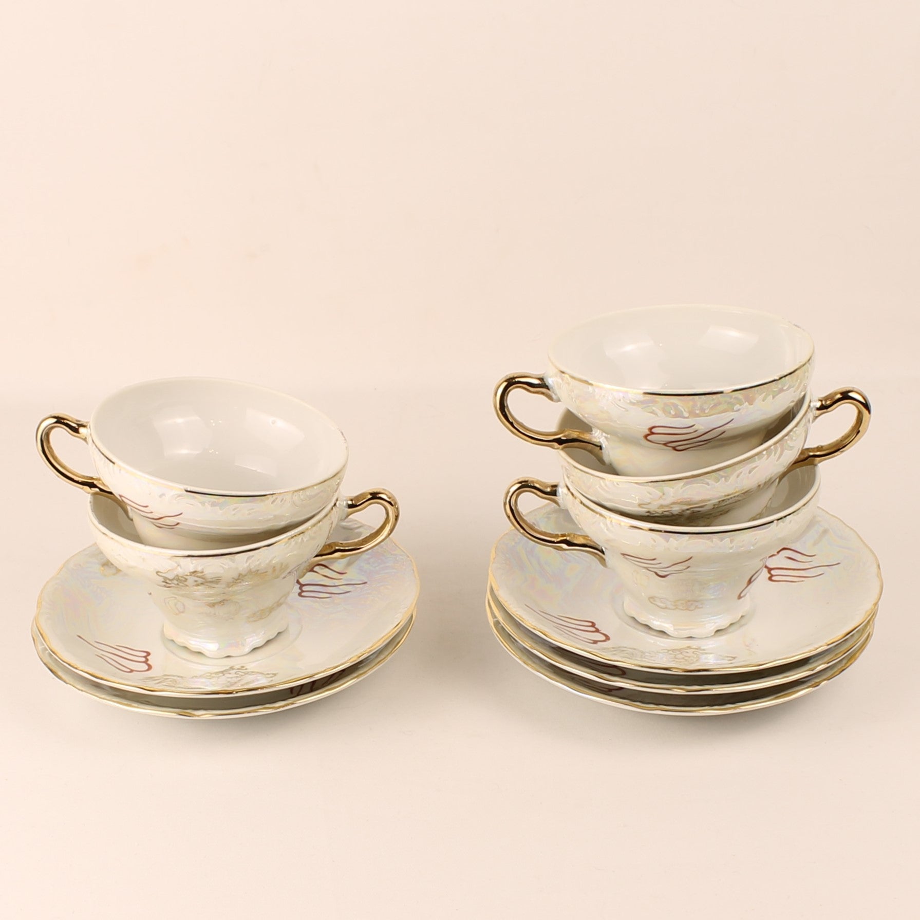 Japans Parelmoer Dragonware Kop & Schotel Set - 10-delig - ca. 1960-1975
