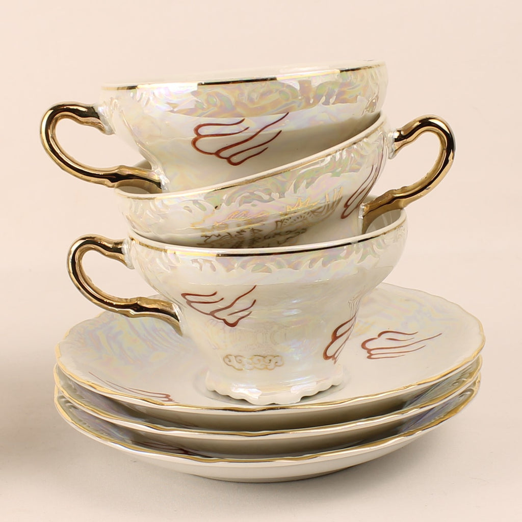 Japans Parelmoer Dragonware Kop & Schotel Set - 10-delig - ca. 1960-1975