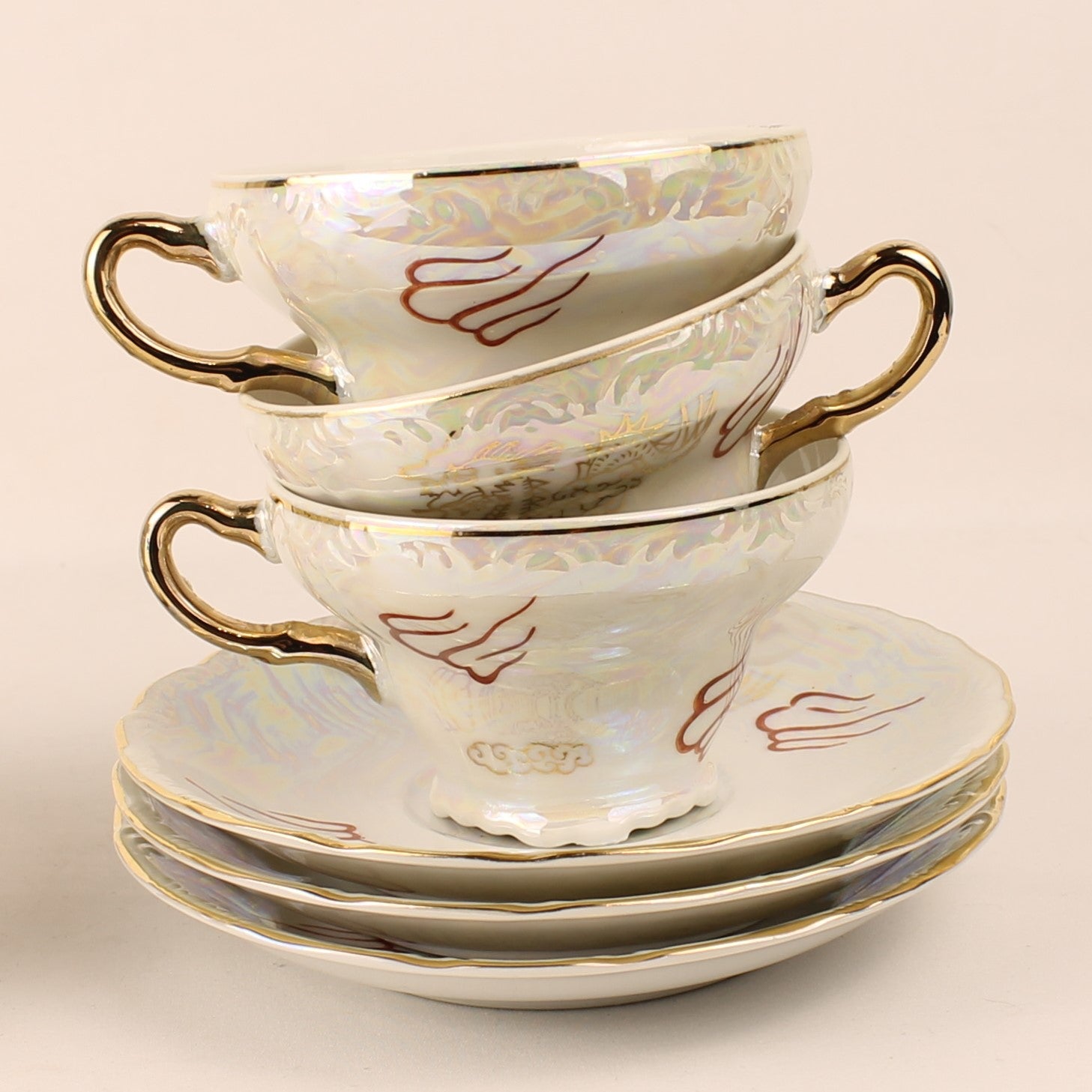 Japans Parelmoer Dragonware Kop & Schotel Set - 10-delig - ca. 1960-1975