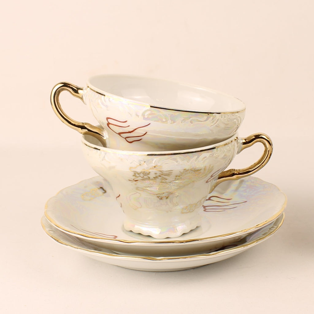 Japans Parelmoer Dragonware Kop & Schotel Set - 10-delig - ca. 1960-1975