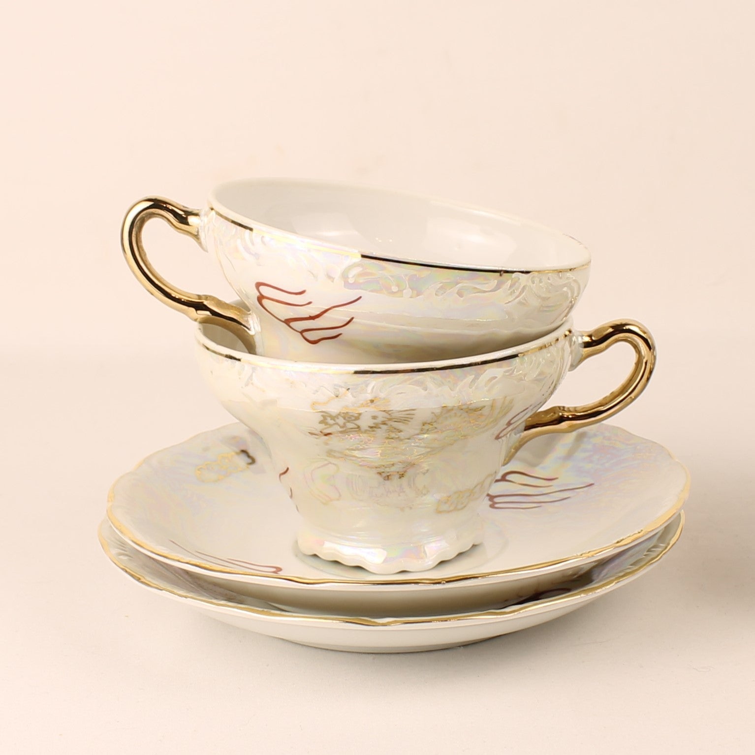 Japans Parelmoer Dragonware Kop & Schotel Set - 10-delig - ca. 1960-1975