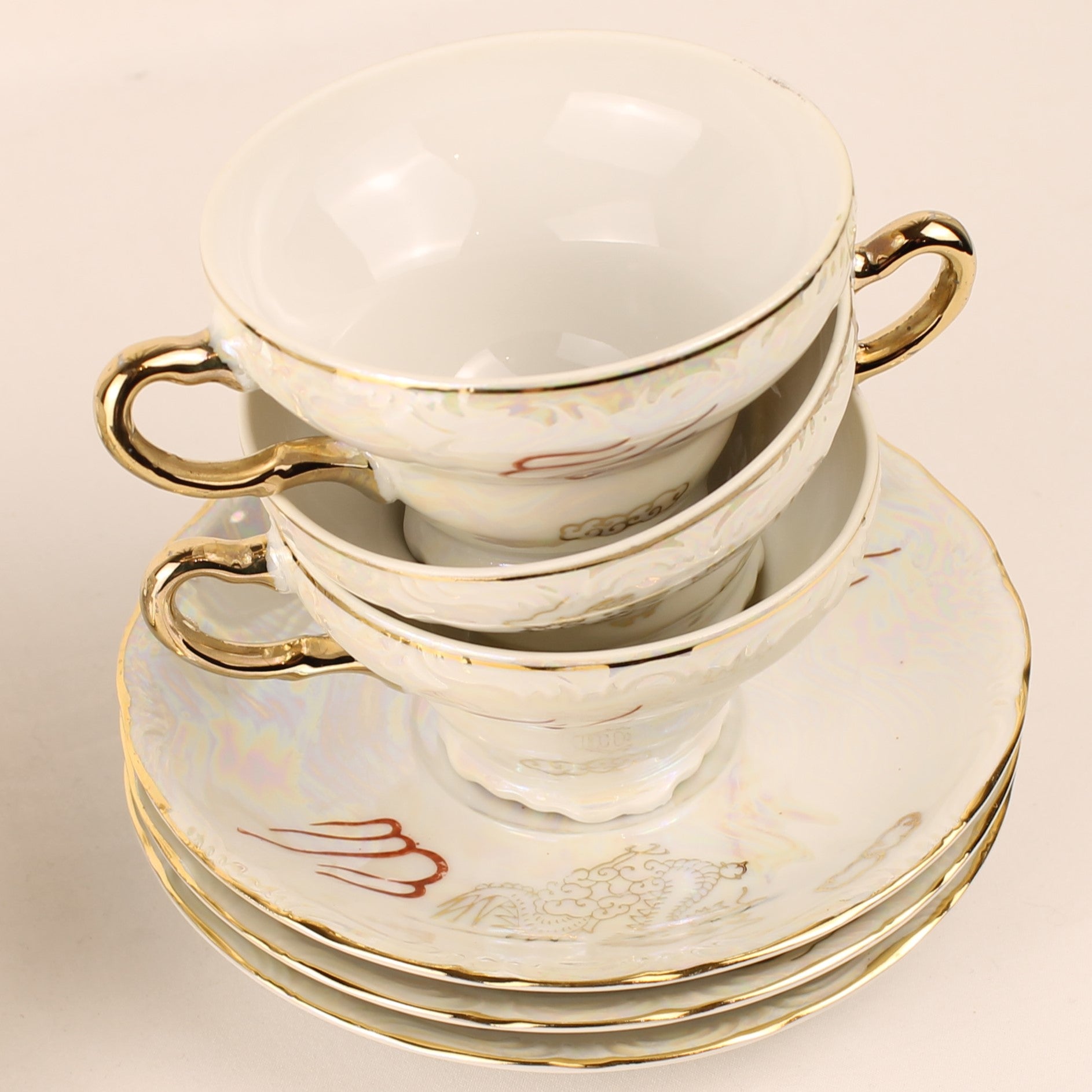 Japans Parelmoer Dragonware Kop & Schotel Set - 10-delig - ca. 1960-1975