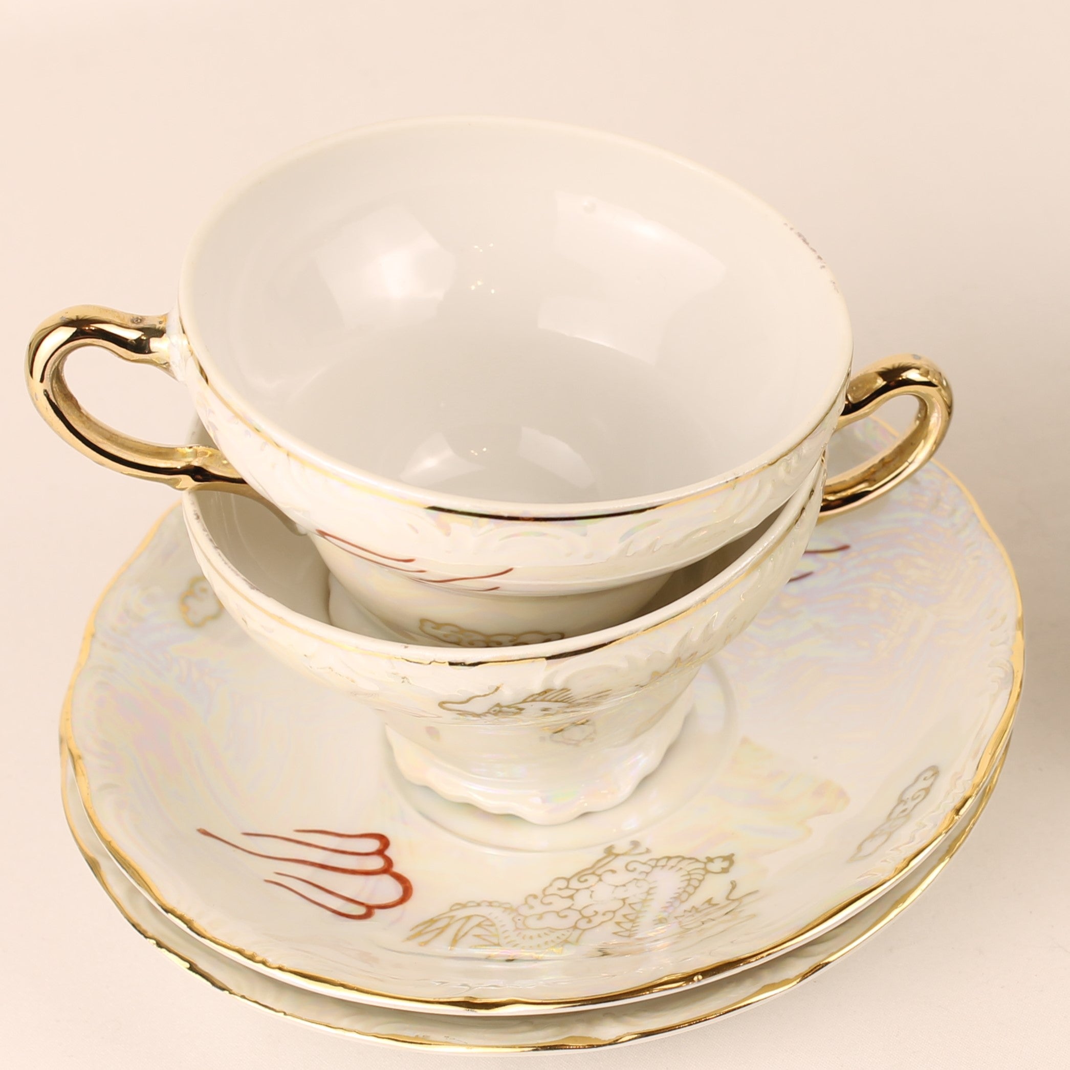 Japans Parelmoer Dragonware Kop & Schotel Set - 10-delig - ca. 1960-1975