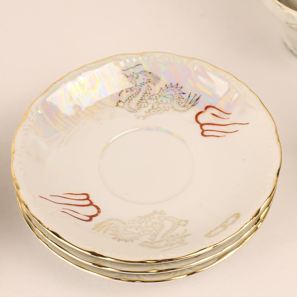 Japans Parelmoer Dragonware Kop & Schotel Set - 10-delig - ca. 1960-1975