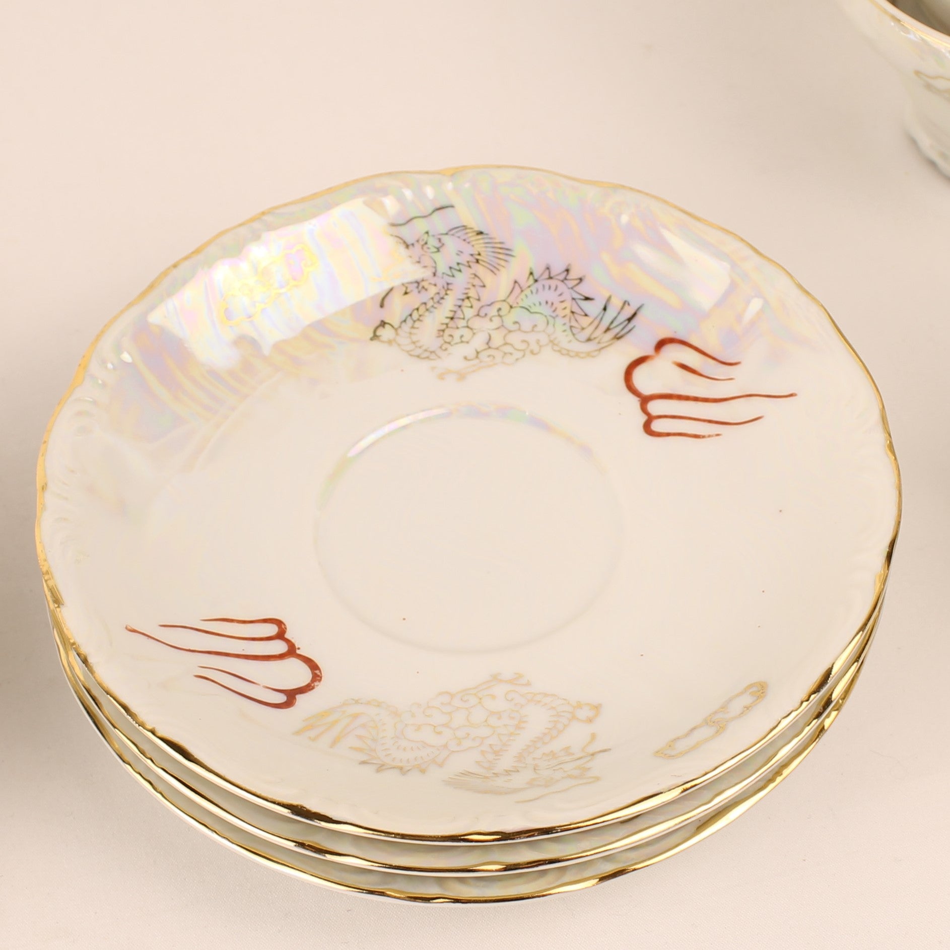 Japans Parelmoer Dragonware Kop & Schotel Set - 10-delig - ca. 1960-1975