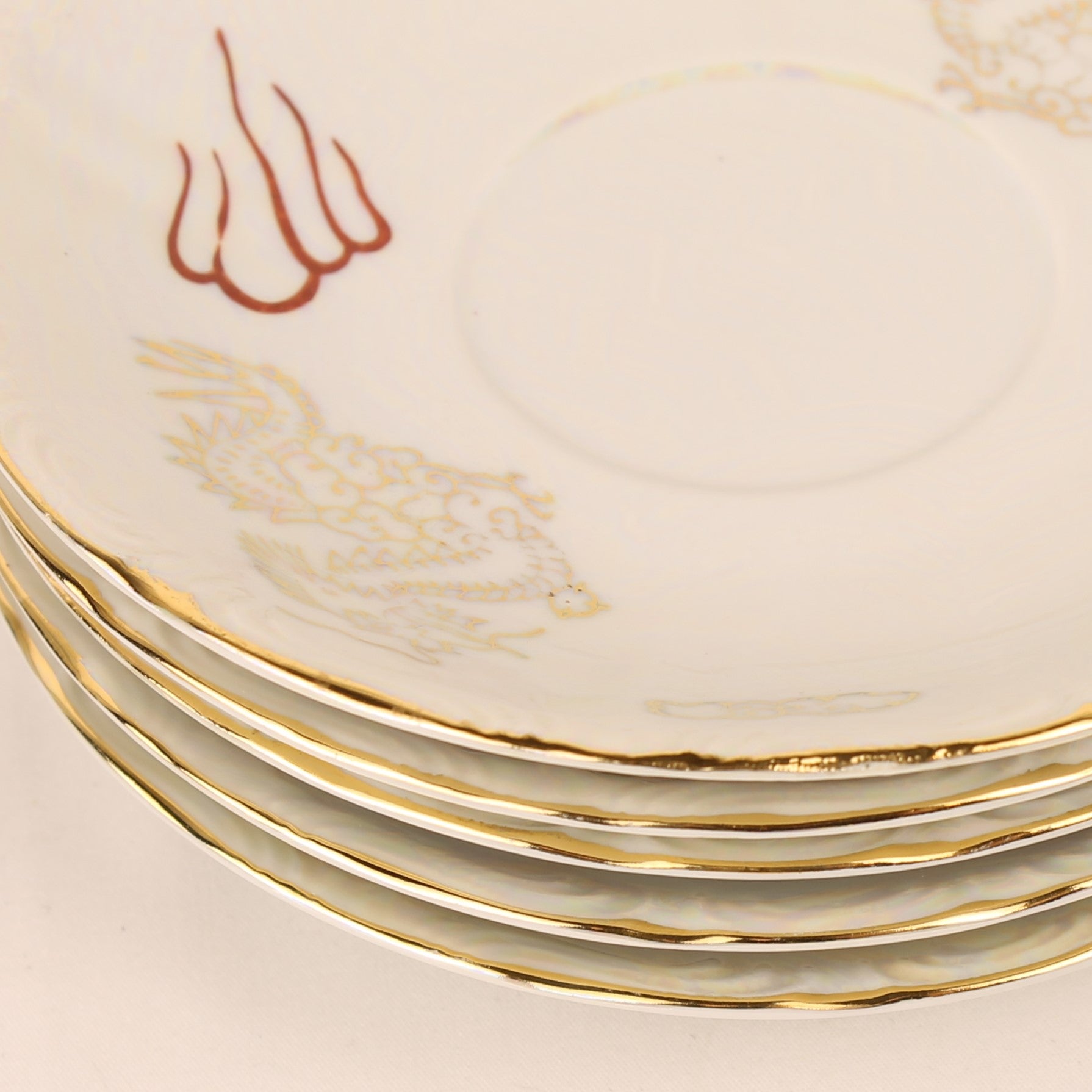 Ensemble Tasse et Soucoupe Japonais Dragonware Nacre – 10 pièces – env. 1960-1975