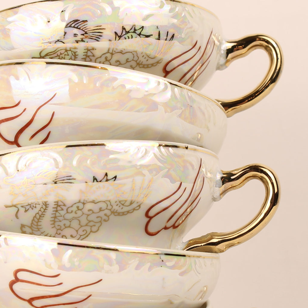 Japans Parelmoer Dragonware Kop & Schotel Set - 10-delig - ca. 1960-1975