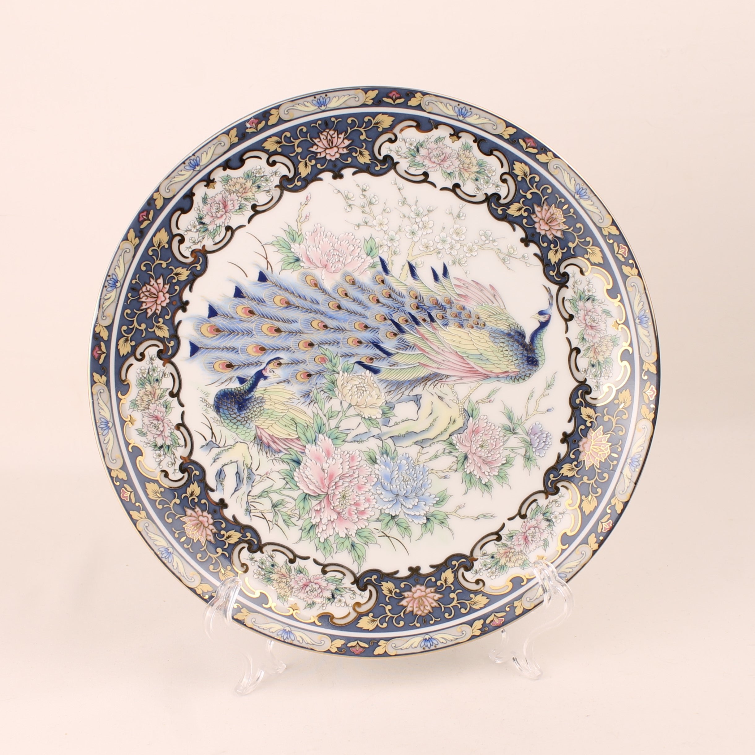 Sierborden met afbeelding Pauw en Bloemen – VAGA International – Rijk Verguld Relief Decor – 21 cm