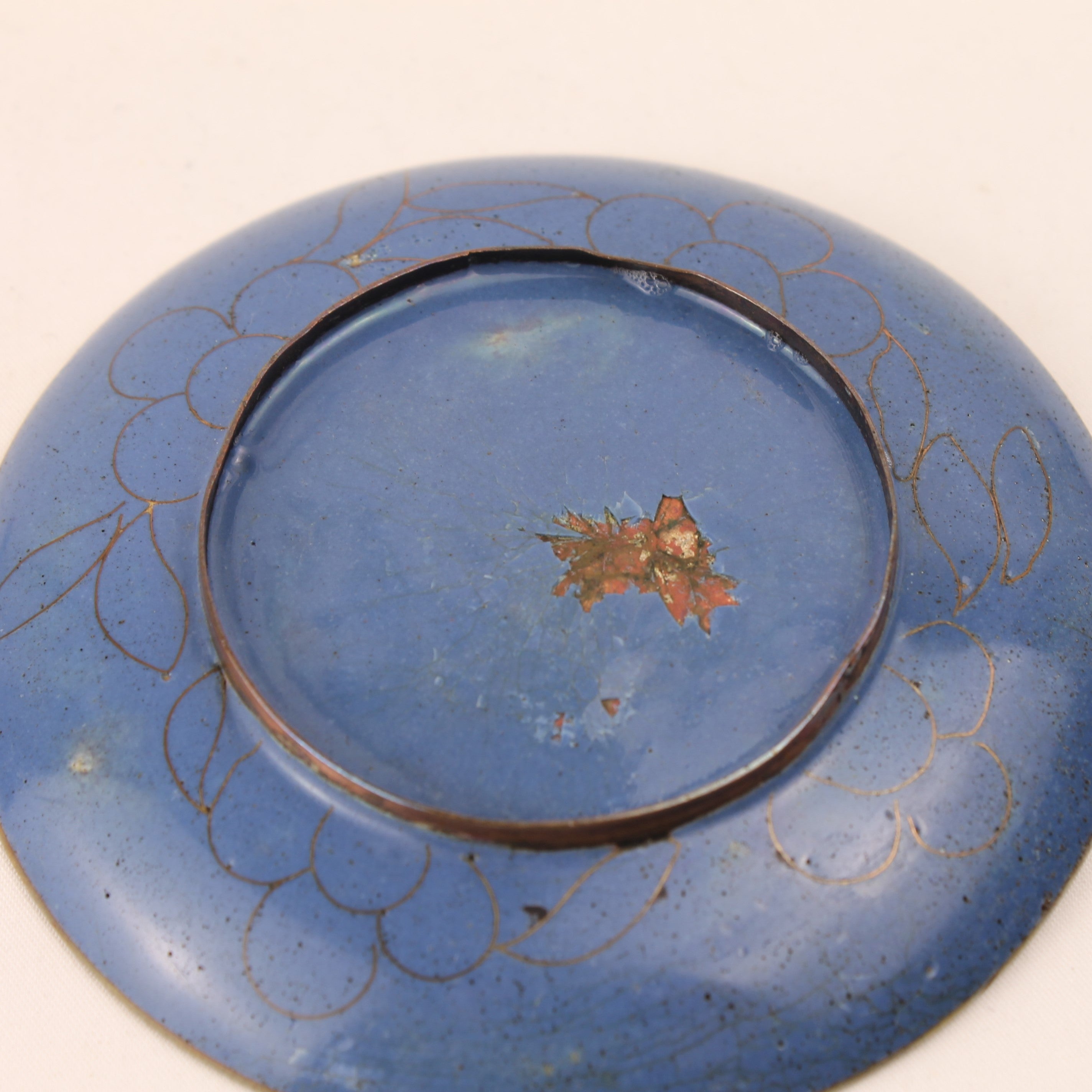 Koperen Schaaltje Geëmailleerd - Zwart Fond met Bloem - 9,5 cm Vintage