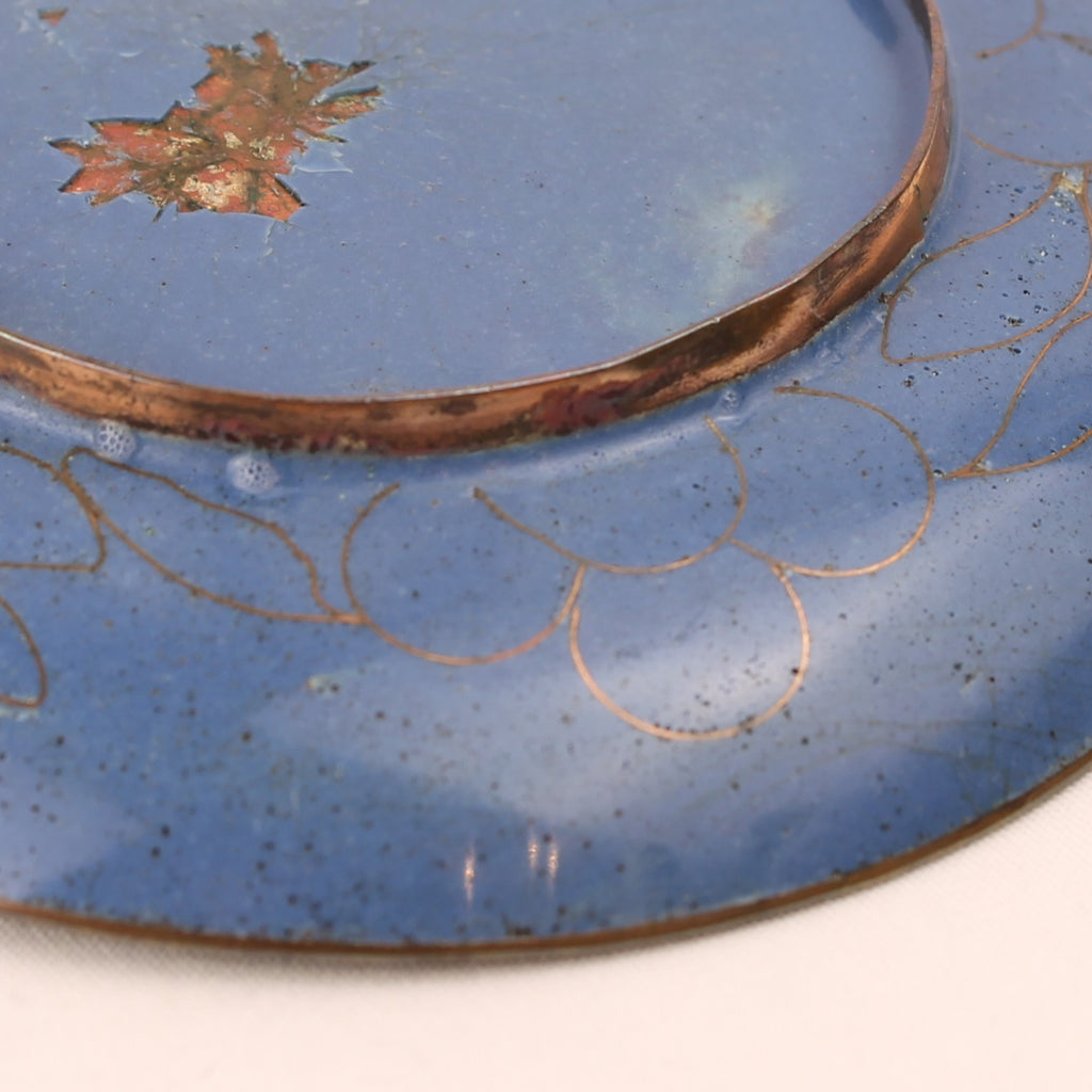 Koperen Schaaltje Geëmailleerd - Zwart Fond met Bloem - 9,5 cm Vintage