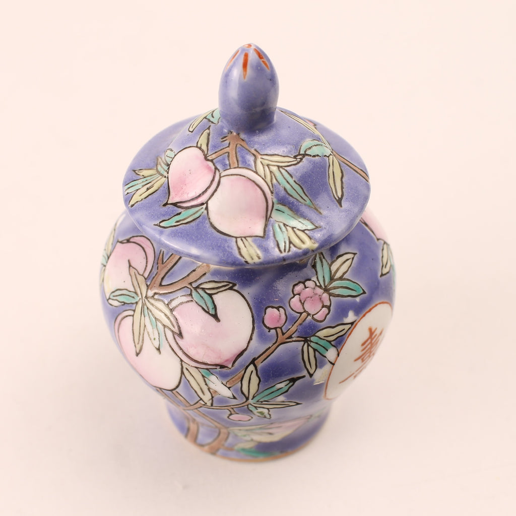 Chinees Porseleinen Potje met Deksel - Perzik & Shou Symbool - 9 cm