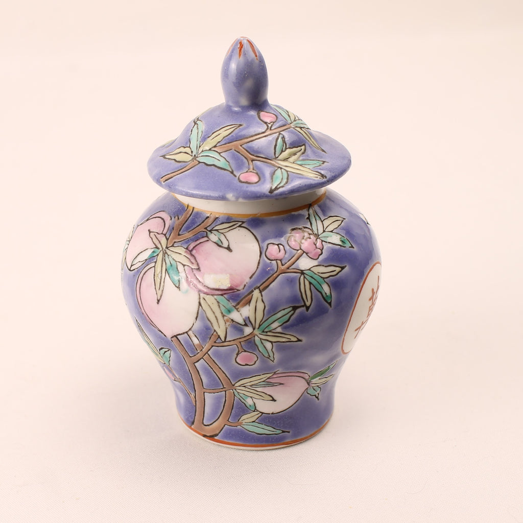 Chinees Porseleinen Potje met Deksel - Perzik & Shou Symbool - 9 cm