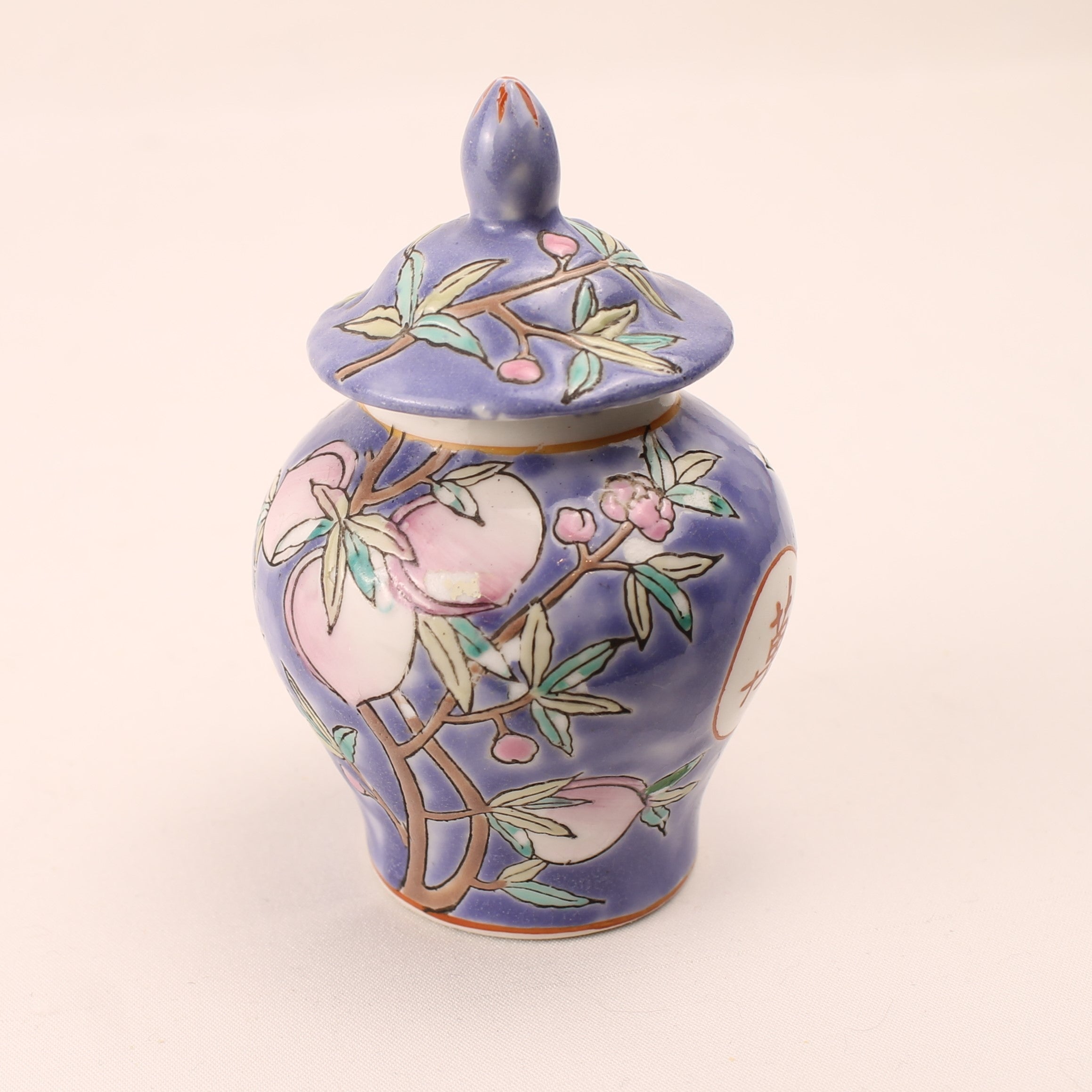 Chinees Porseleinen Potje met Deksel - Perzik & Shou Symbool - 9 cm