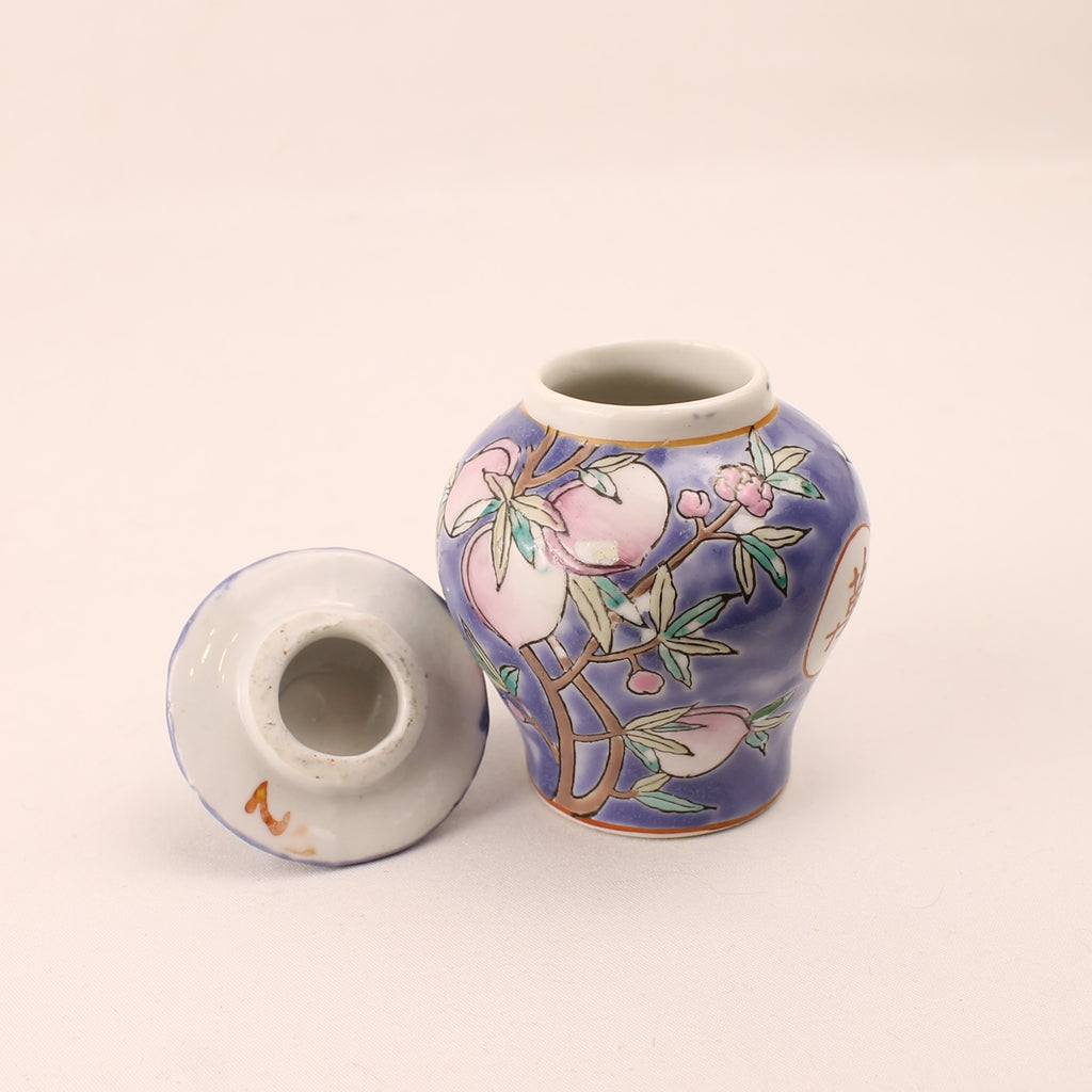 Chinees Porseleinen Potje met Deksel - Perzik & Shou Symbool - 9 cm