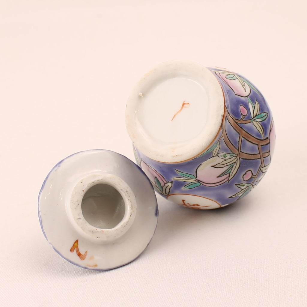 Chinees Porseleinen Potje met Deksel - Perzik & Shou Symbool - 9 cm