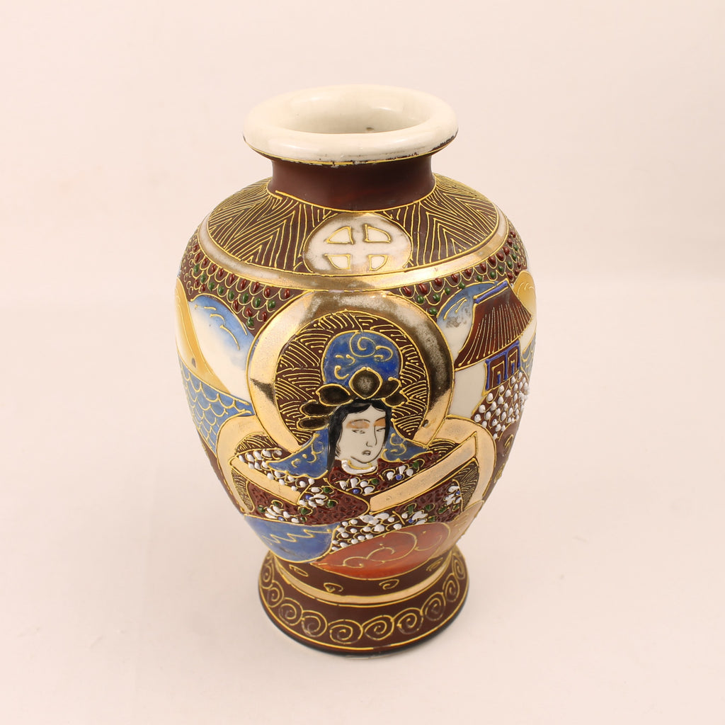 Japanse Satsuma Moriage Vaas 18cm - Handbeschilderd & Rijk Verguld - ca. 1940–1970